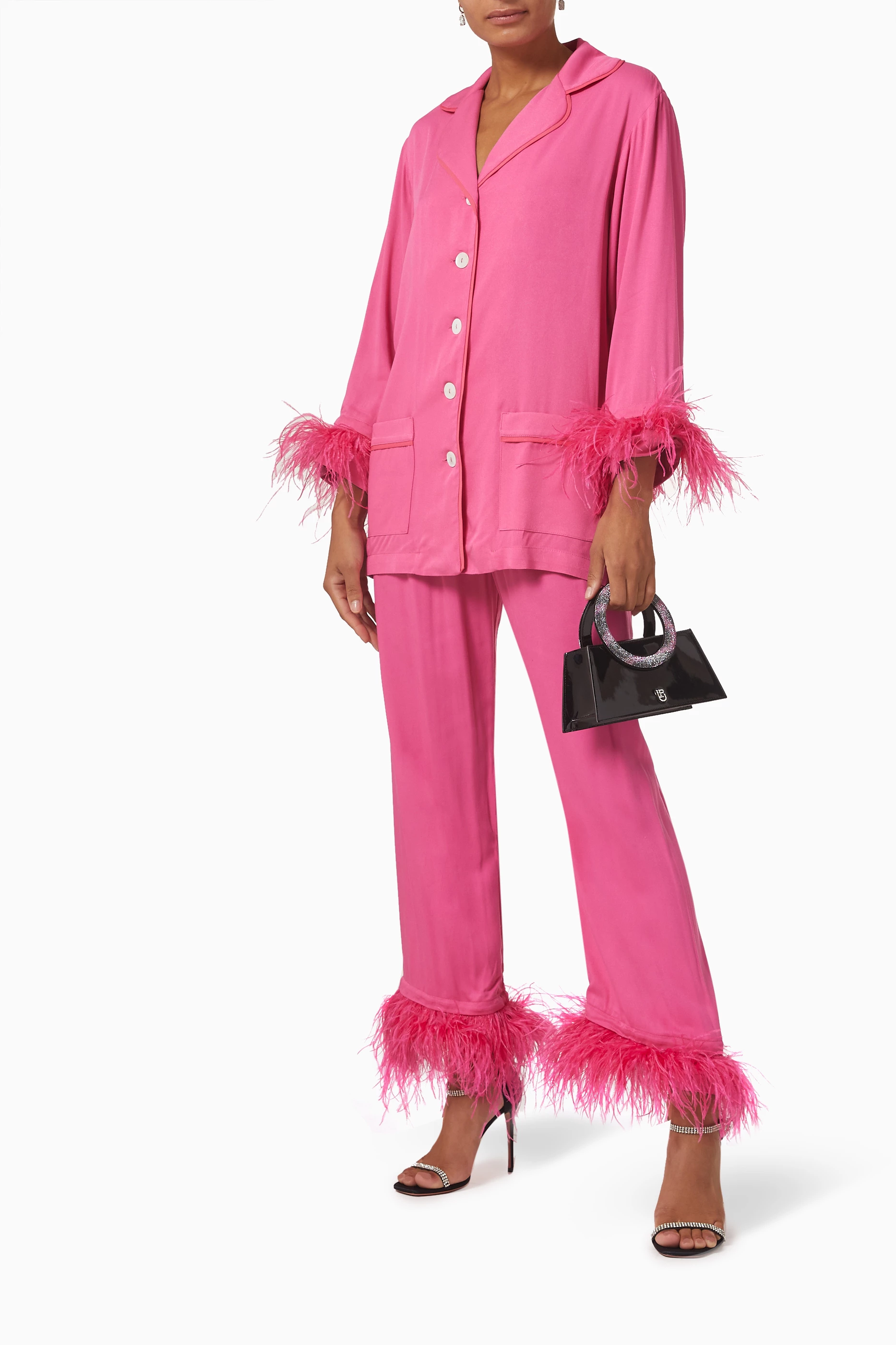 Pink pajamas with feathers outlet
