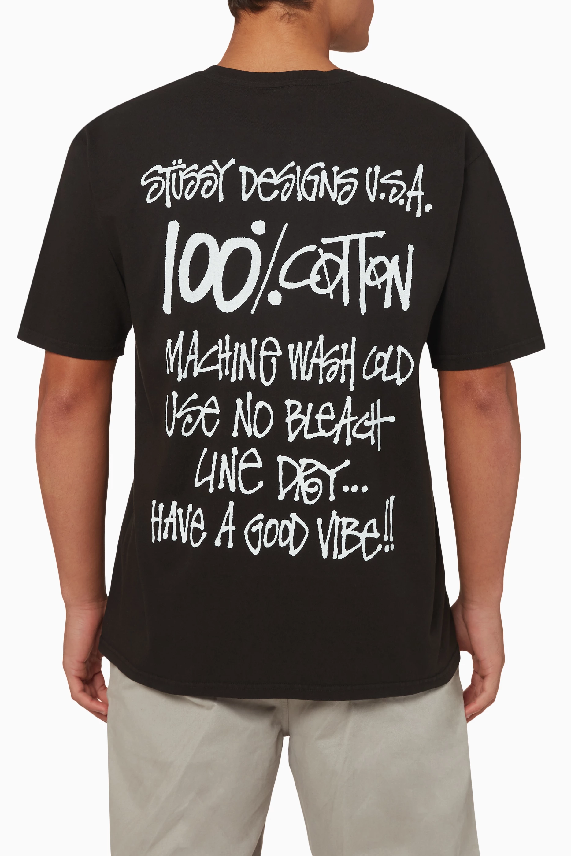 Buy Stussy Black Logo T shirt in Cotton For Men Online Ounass UAE
