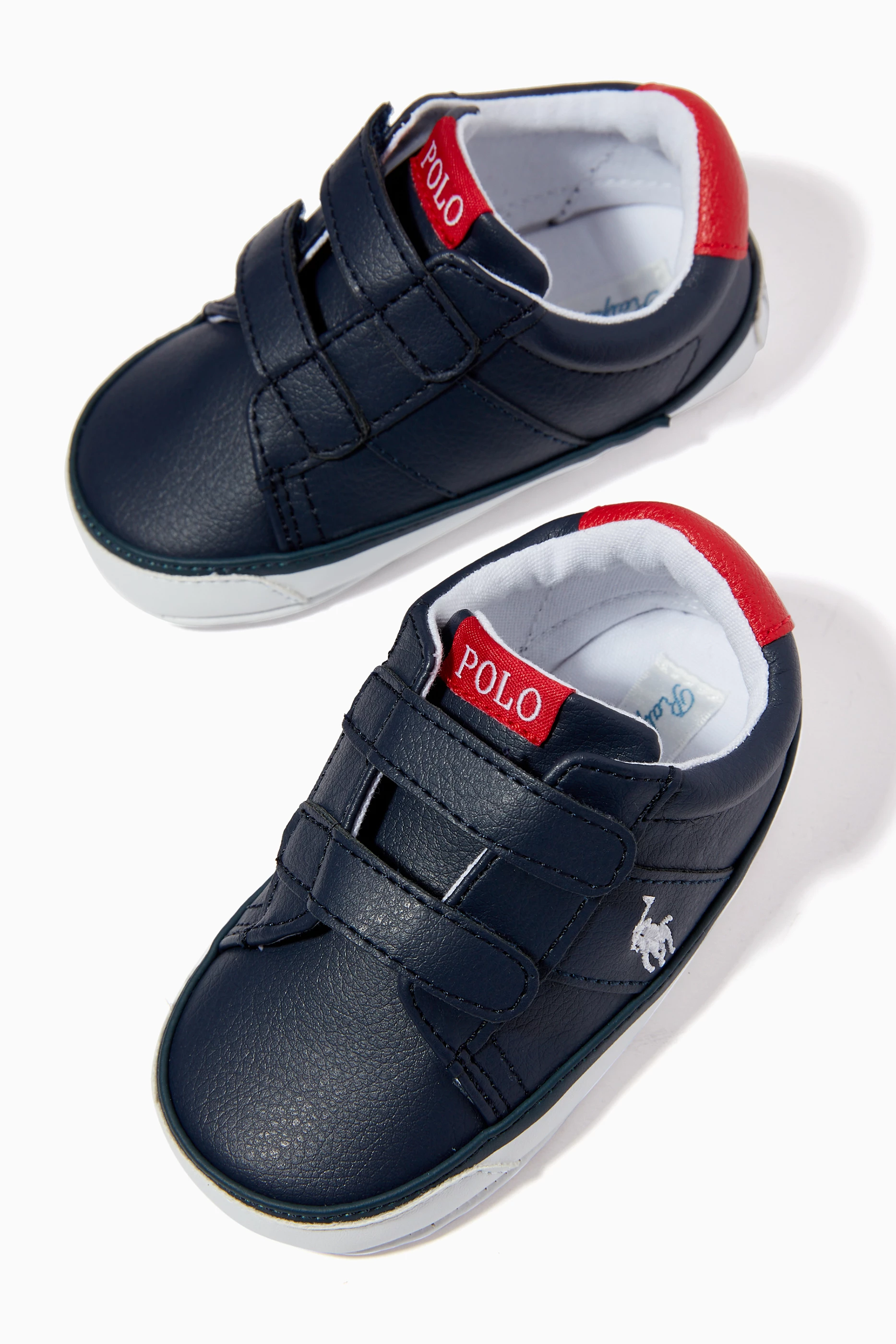 Buy Polo Ralph Lauren Blue Heritage Court EZ Velcro Sneakers in Faux Leather For Boys Online Ounass UAE