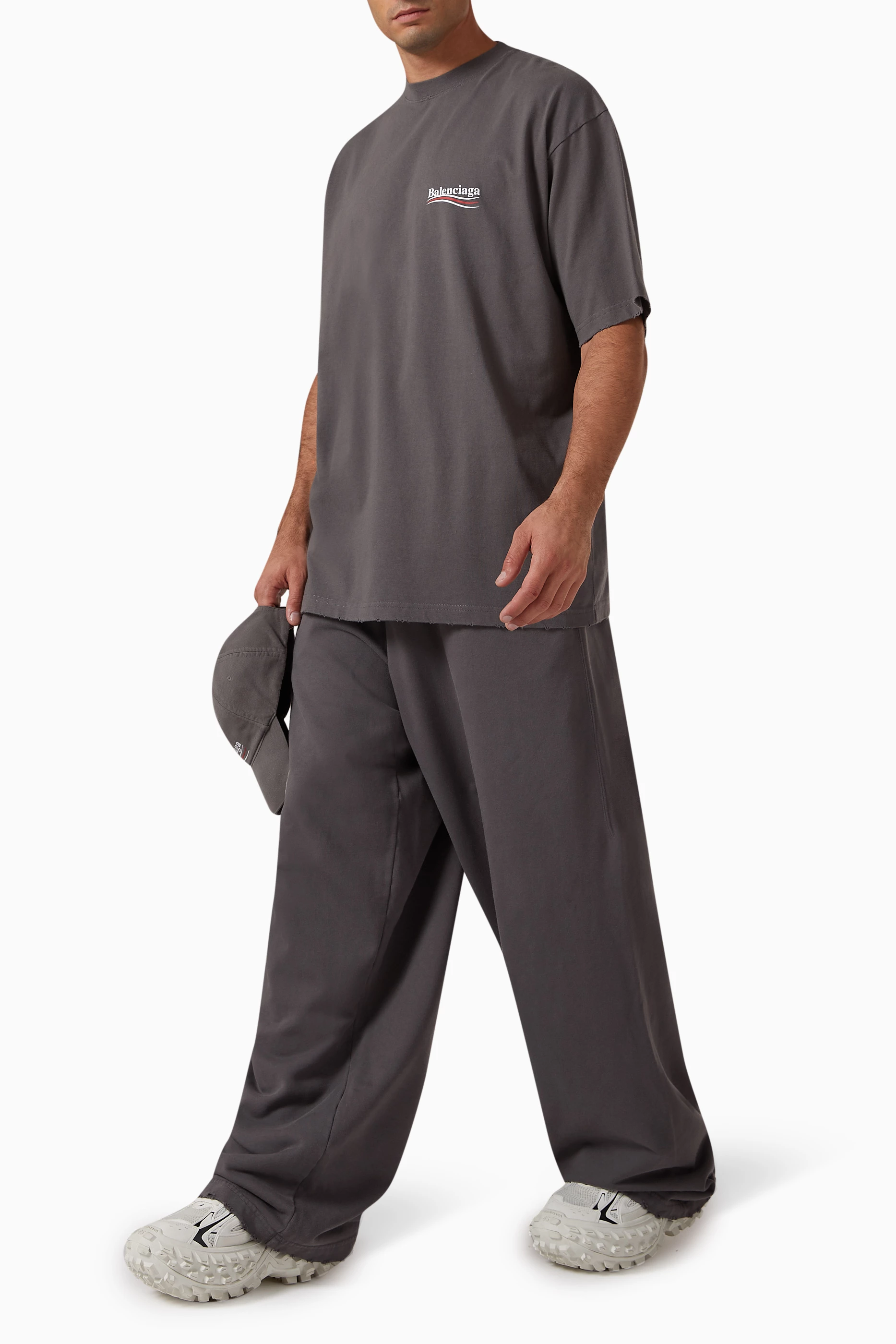 Buy Balenciaga Grey Political Campaign Large Fit Sweatpants in Fleece For Men Online Ounass UAE