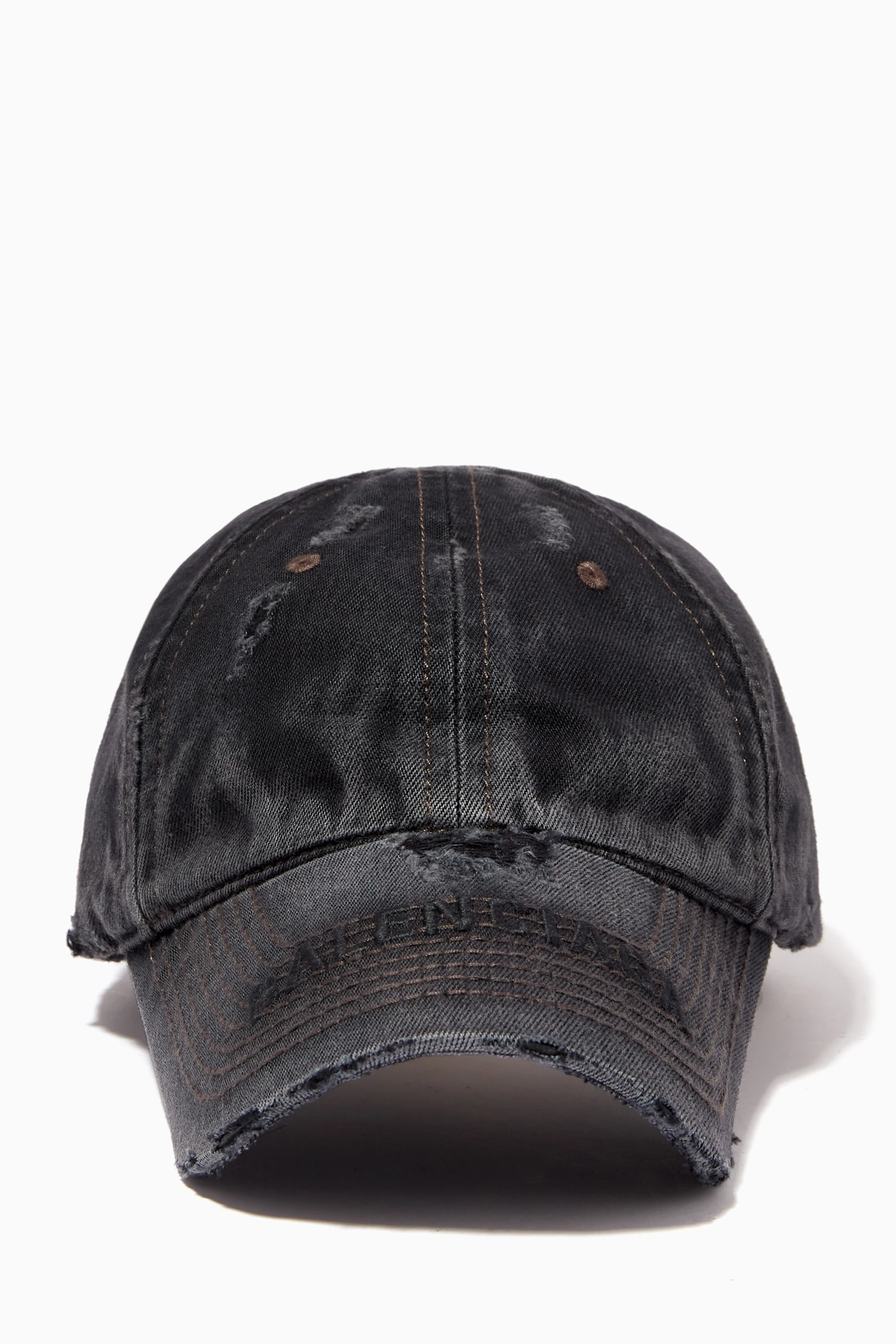 Buy Balenciaga Grey Logo Destroyed Cap in Denim For Men