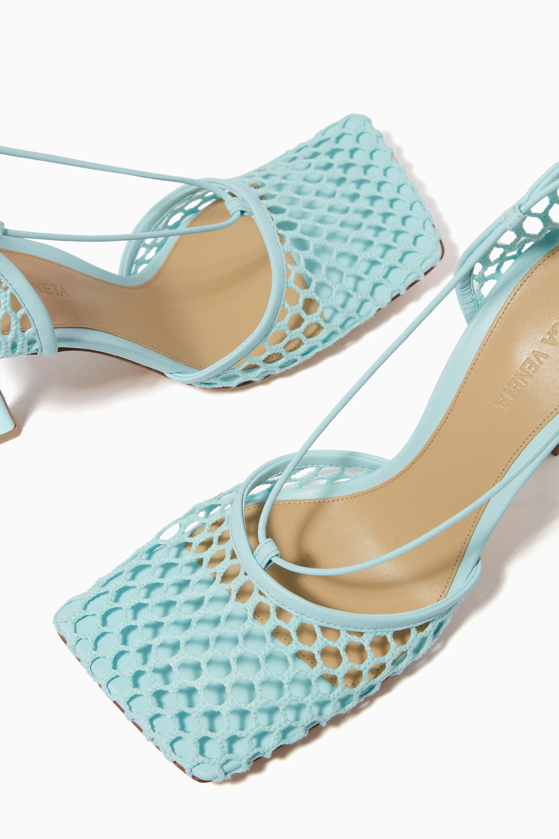 Bottega Veneta Blue Mesh Heels Bottega Veneta Leather-trimmed