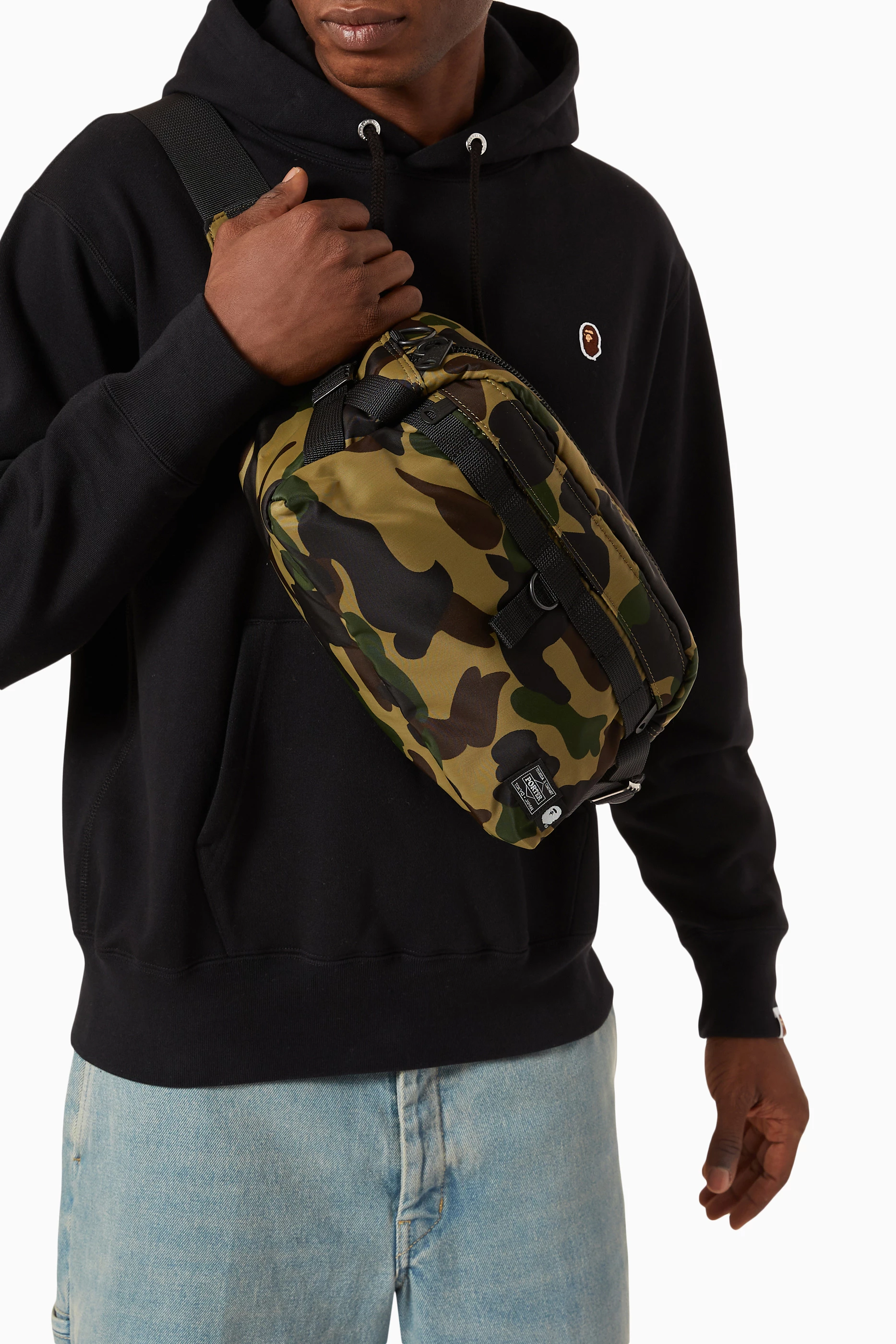 【BAPE X PORTER】1ST CAMO WAIST BAG Buy A Bathing Ape Green x Porter 1st Camo Waist Bag in Nylon For