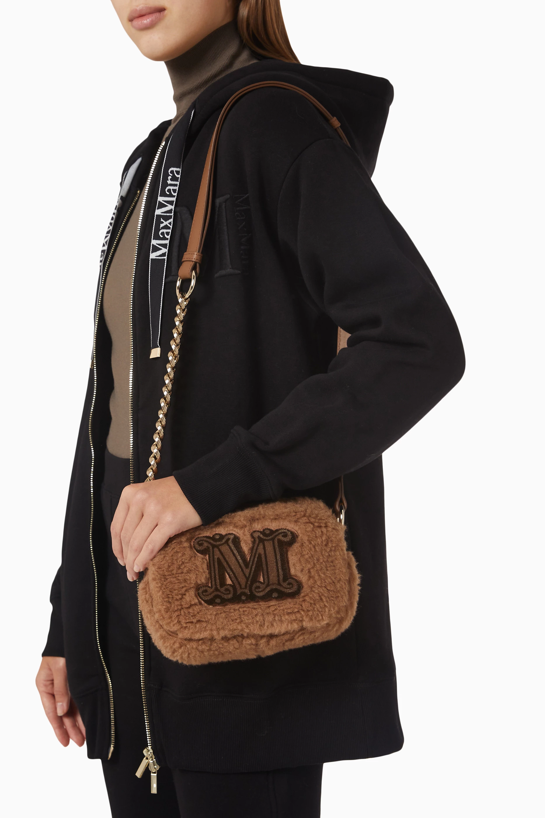 Buy Max Mara Brown Logo Teddy Camera Shoulder Bag in Camel Wool