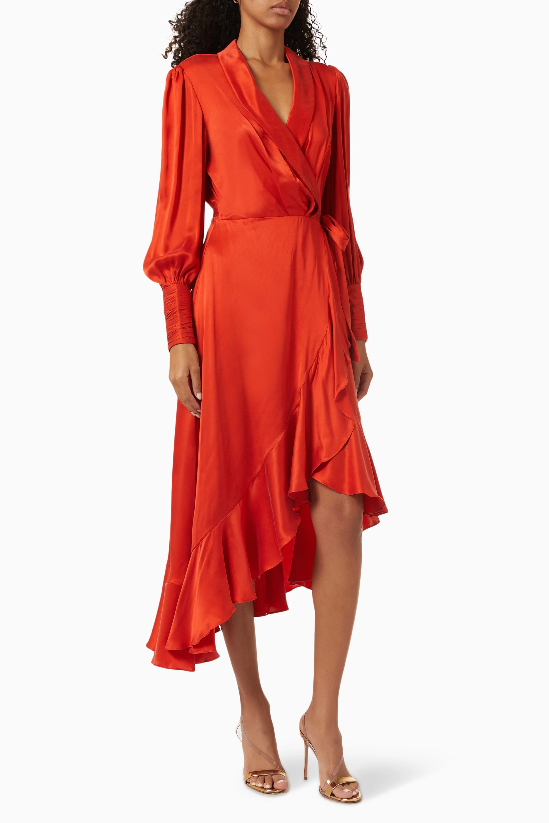 Buy Zimmermann Red Wrap Midi Dress in Silk For Women Online