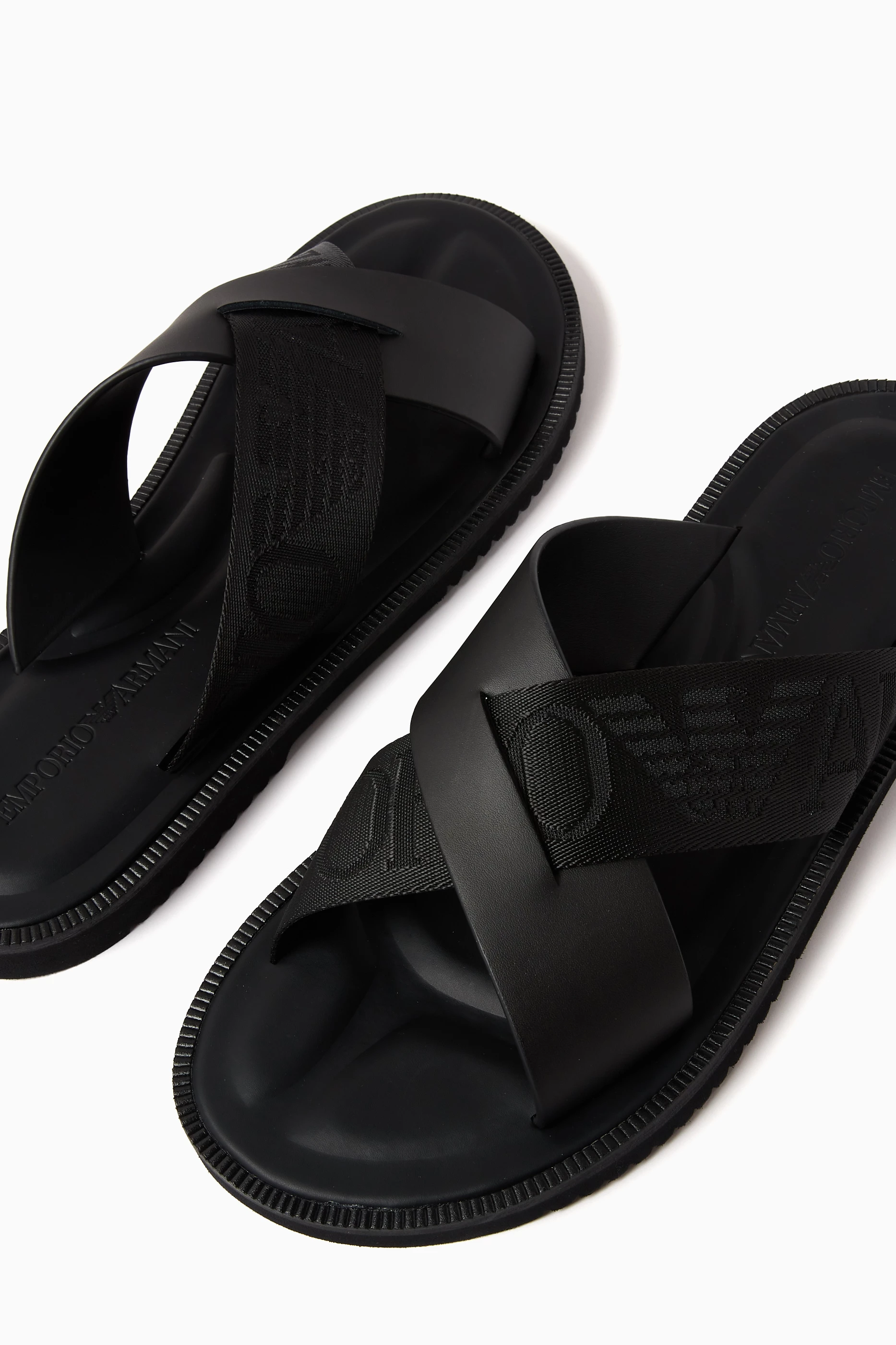 Buy Emporio Armani Black EA Kriss Kross Sandals in Leather For Men Online Ounass UAE