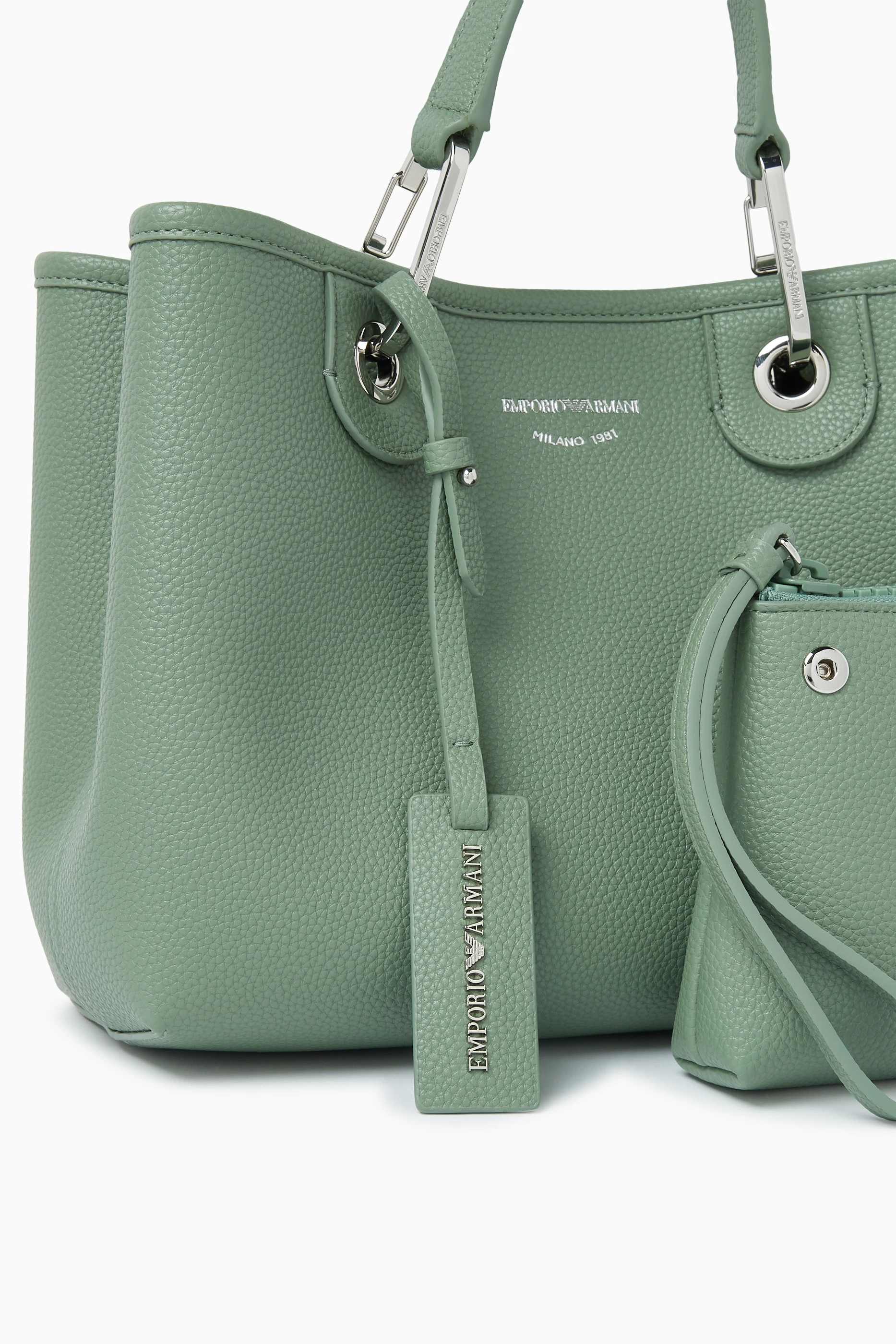 Buy Emporio Armani Green Small Logo embossed Tote Bag in Faux Leather For Women Online Ounass UAE
