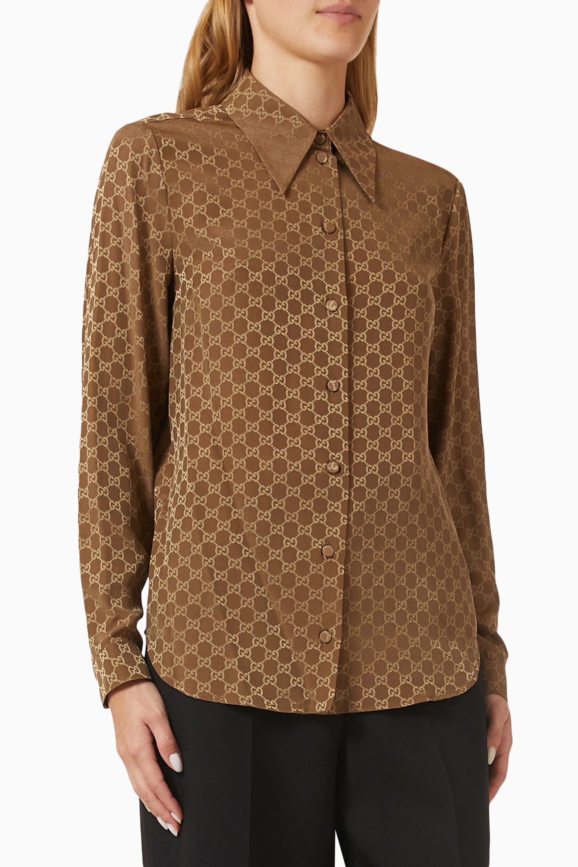 Buy Gucci Brown GG Shirt in Silk crepe For Women Online Ounass UAE