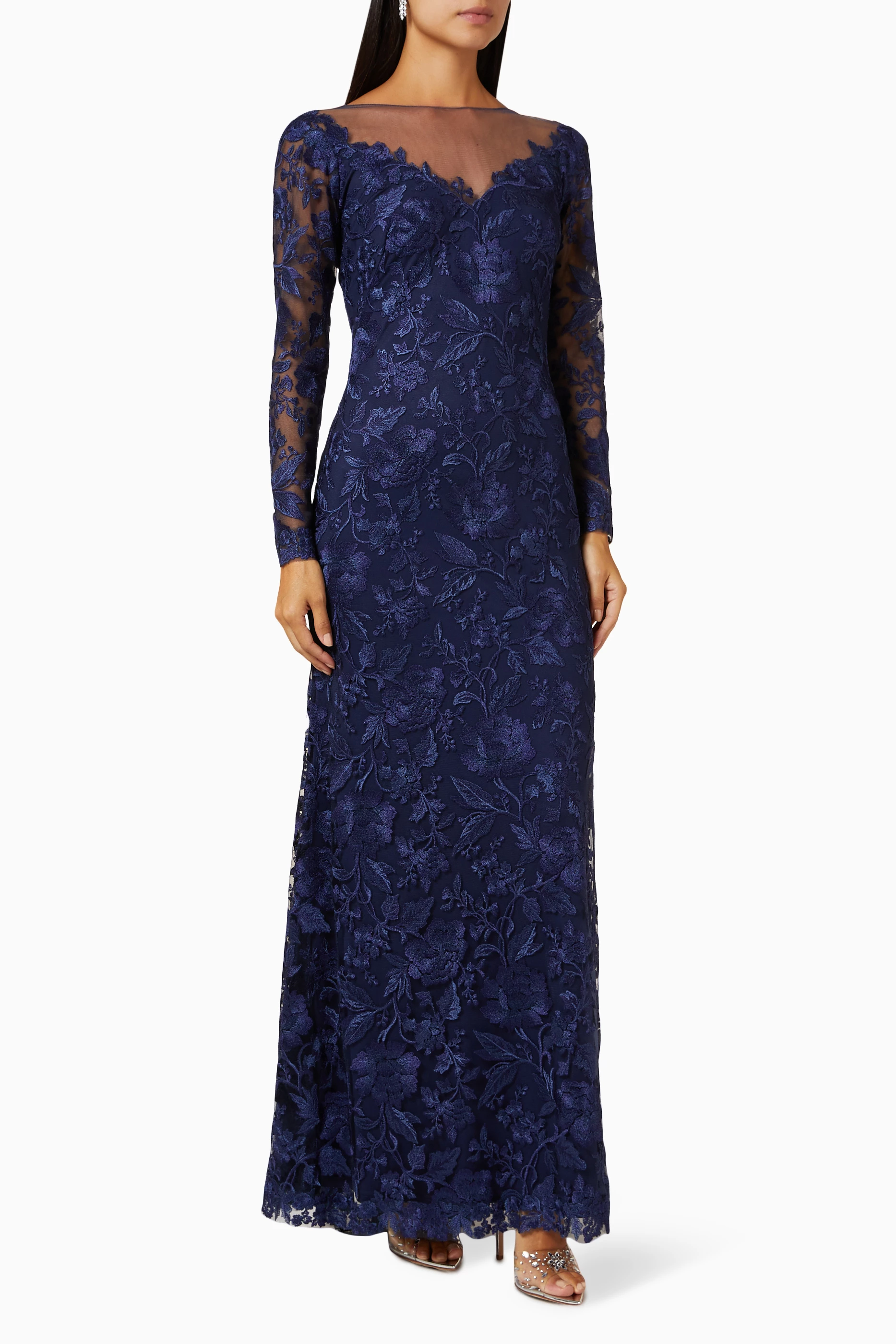 Buy NASS Blue Long sleeve Maxi Dress in Lace For Women Online Ounass UAE