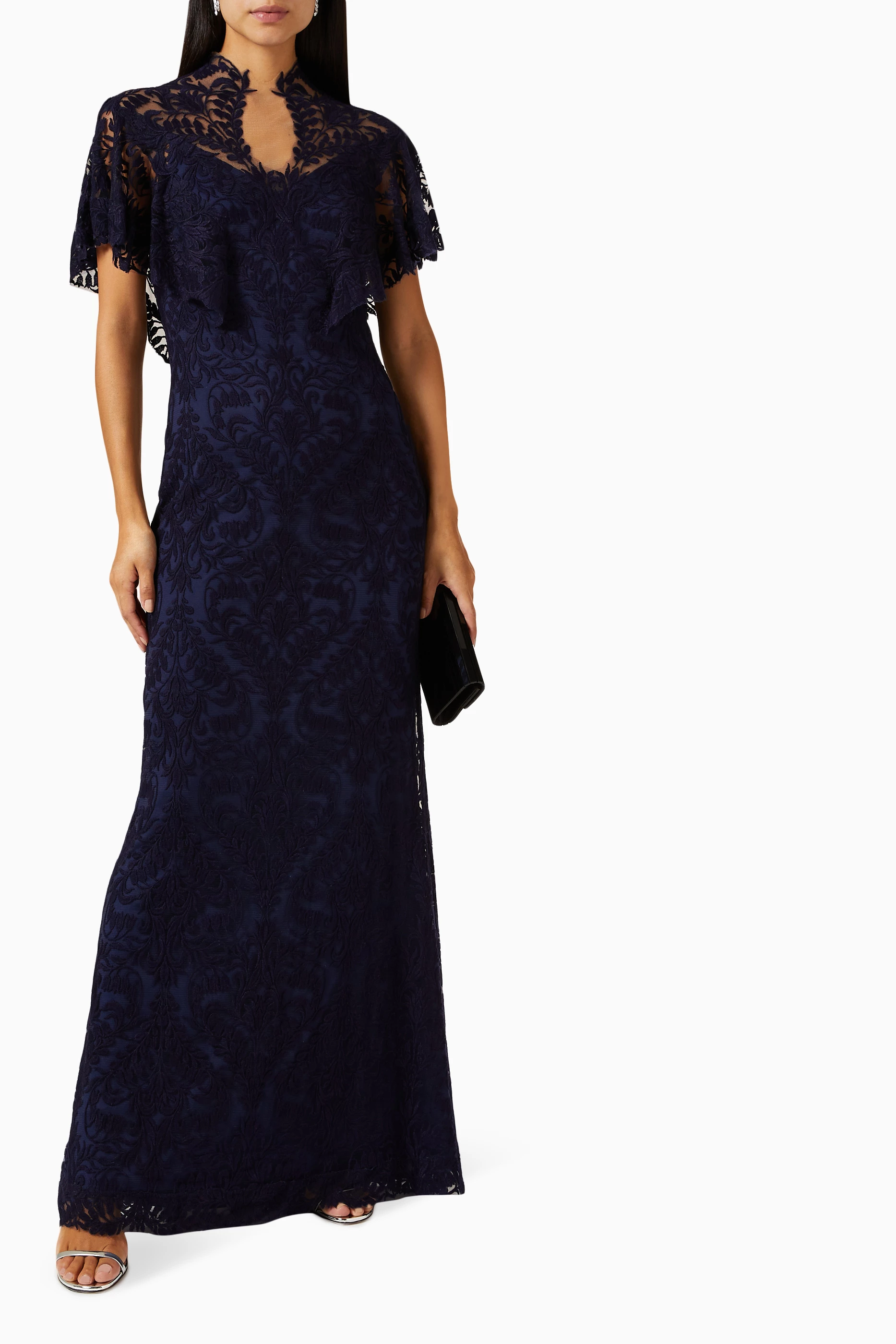 Buy NASS Blue Cape Maxi Dress in Lace For Women Online Ounass UAE