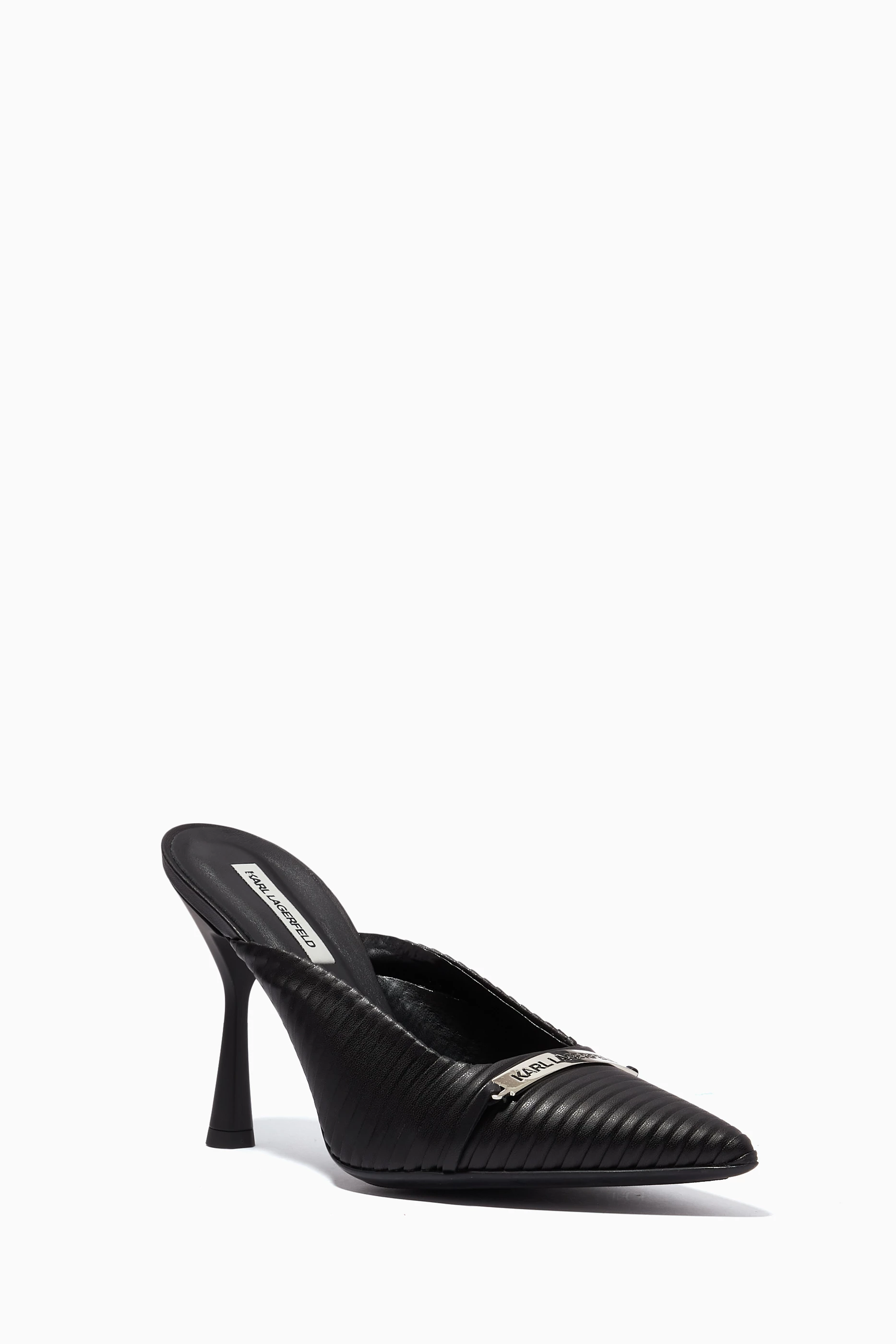 Buy KARL LAGERFELD Black Panache Pleated Court Mules in Leather For Women Online Ounass UAE