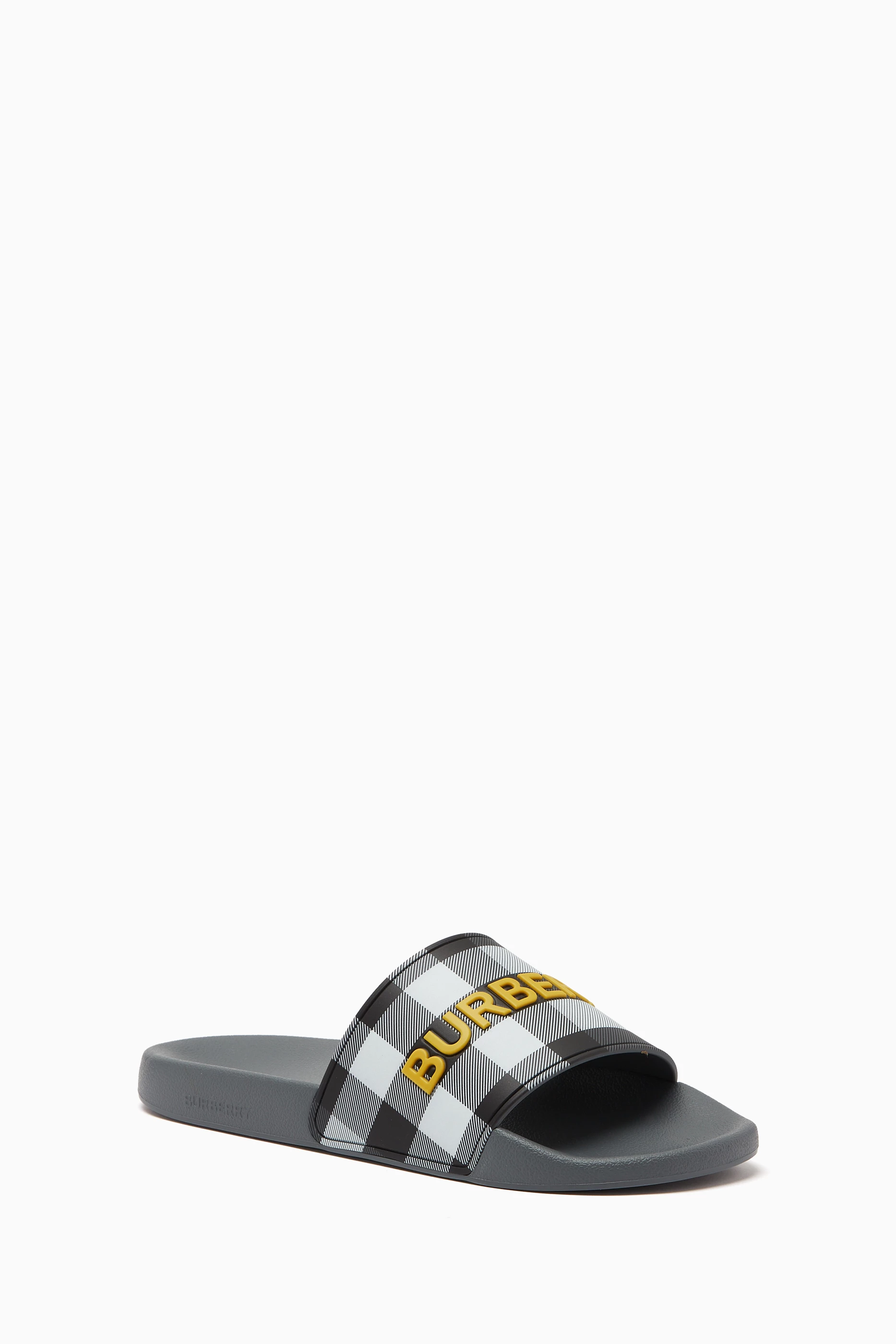 Buy Burberry Grey Furley Slides in Rubber For Men Online Ounass UAE