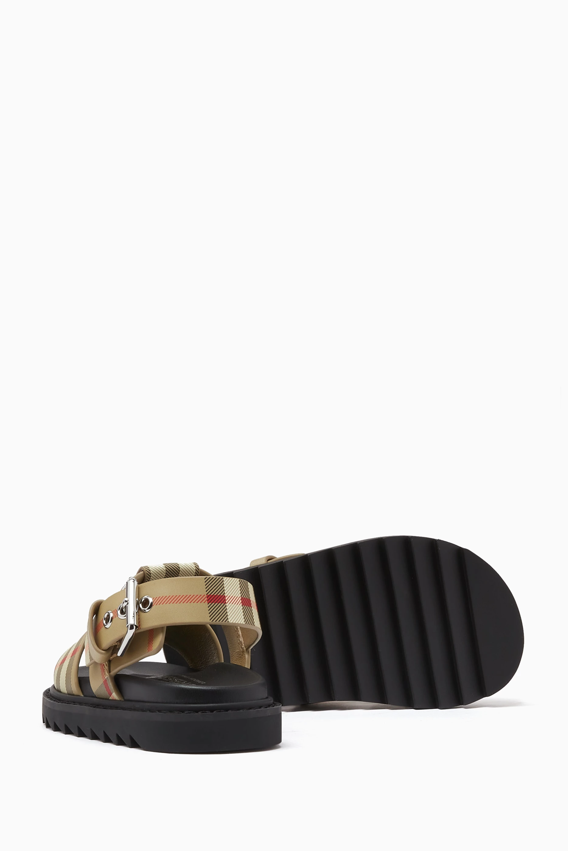Buy Burberry Neutral Vintage Check Buckled Sandals in Leather For Girls Online Ounass UAE