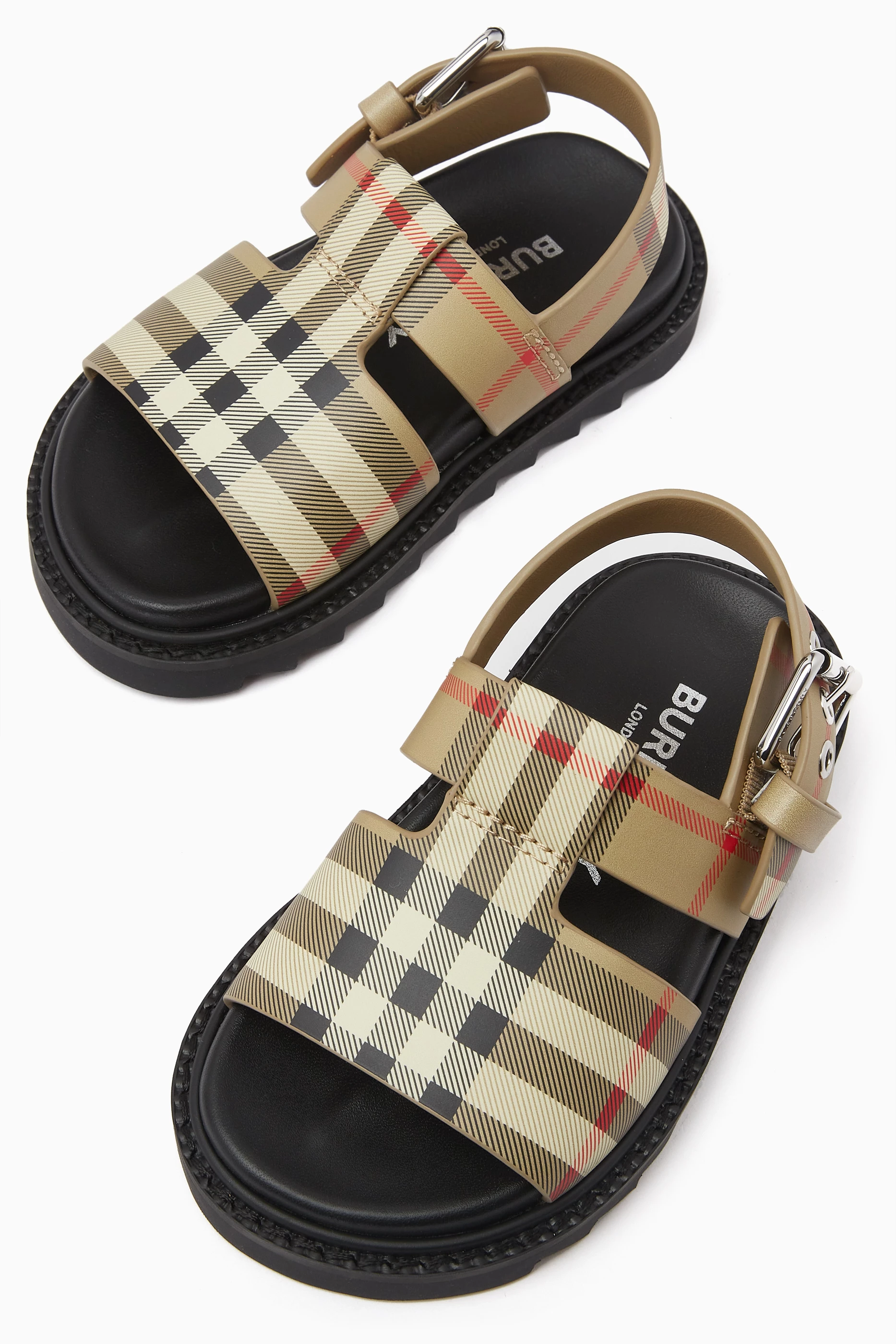 Buy Burberry Neutral Vintage Check Buckled Sandals in Leather For Girls Online Ounass UAE