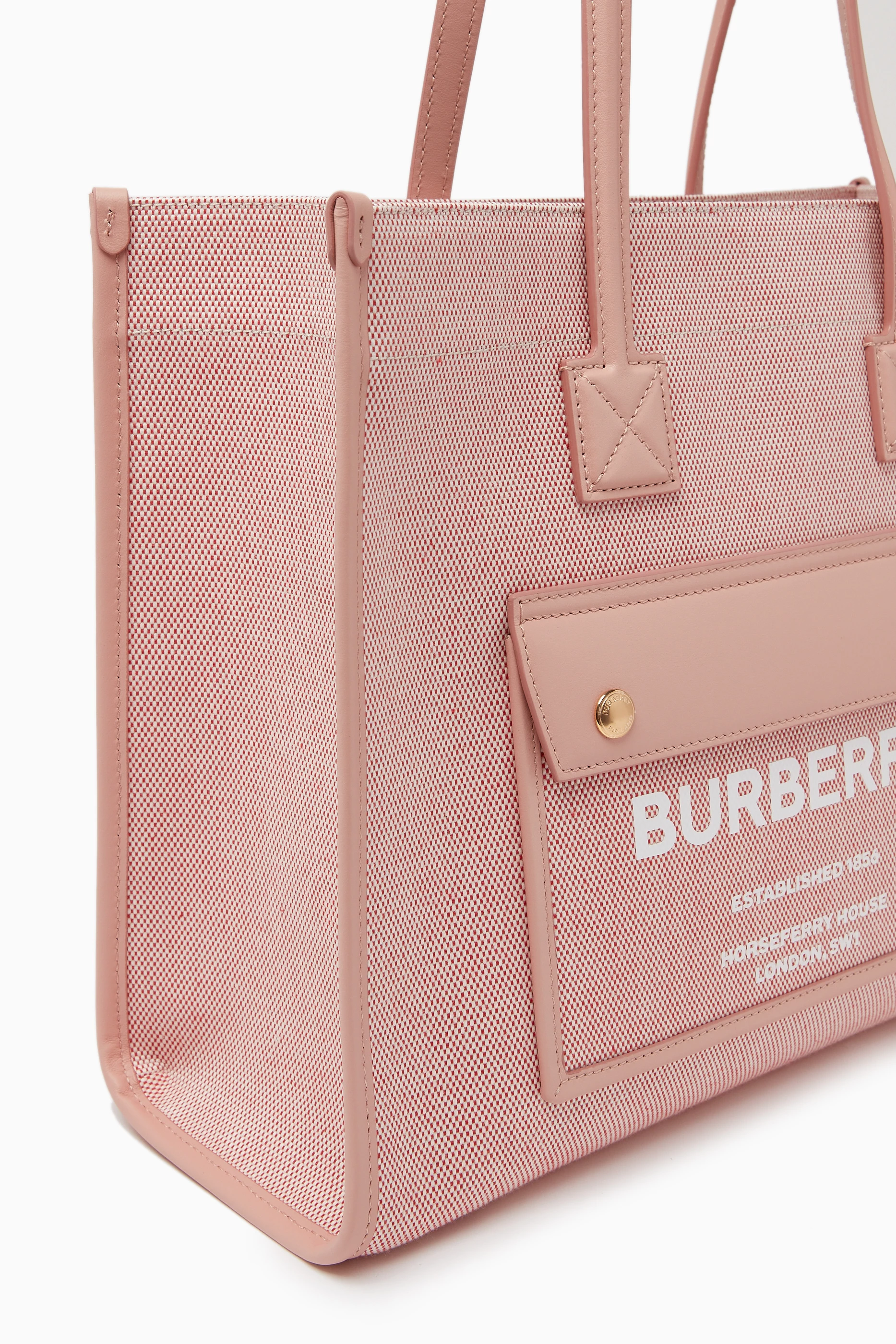 Buy Burberry Pink Small Freya Tote Bag in Canvas Leather For Women Online Ounass UAE