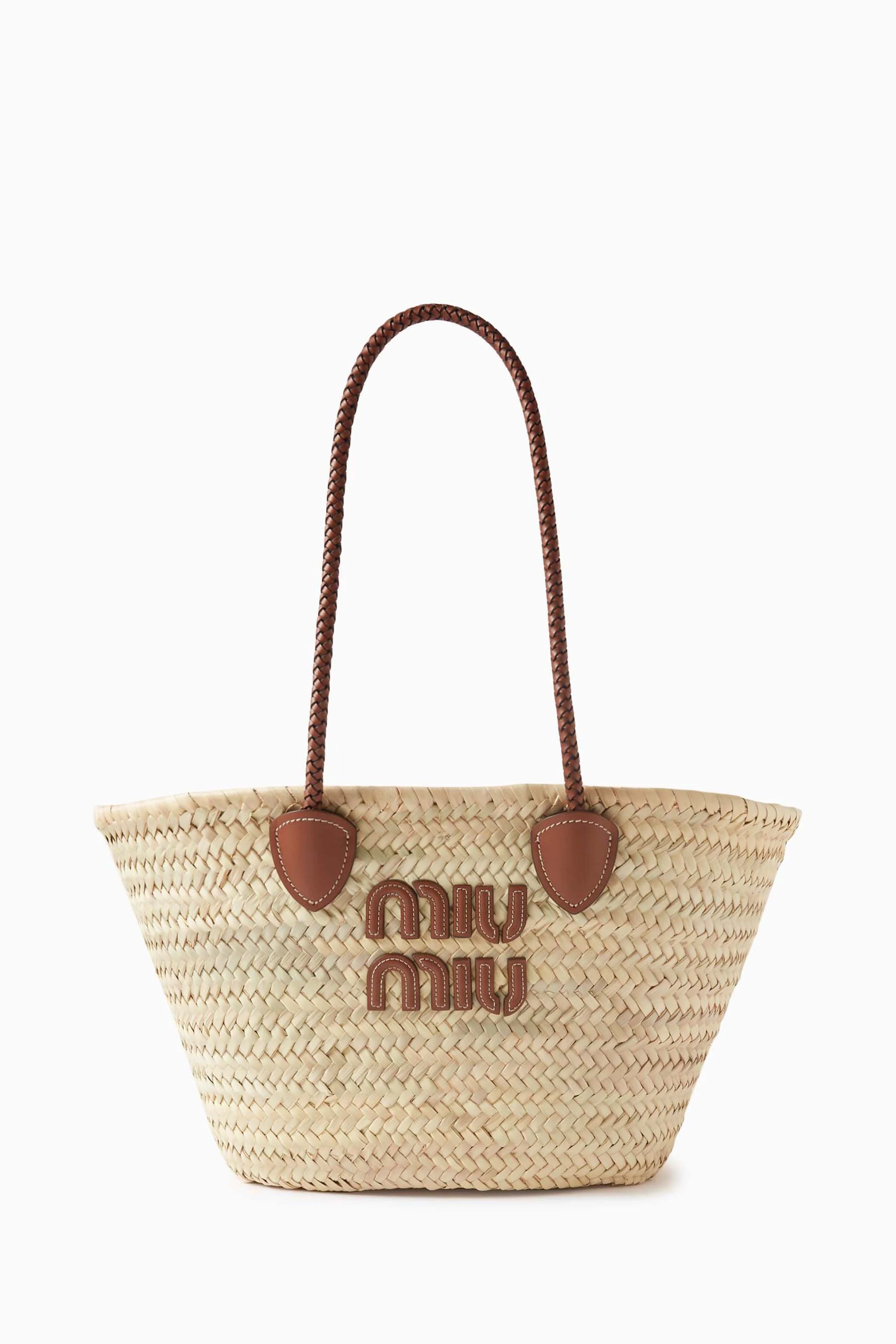 Buy Miu Miu Brown Palmetto Tote Bag in Raffia For Women