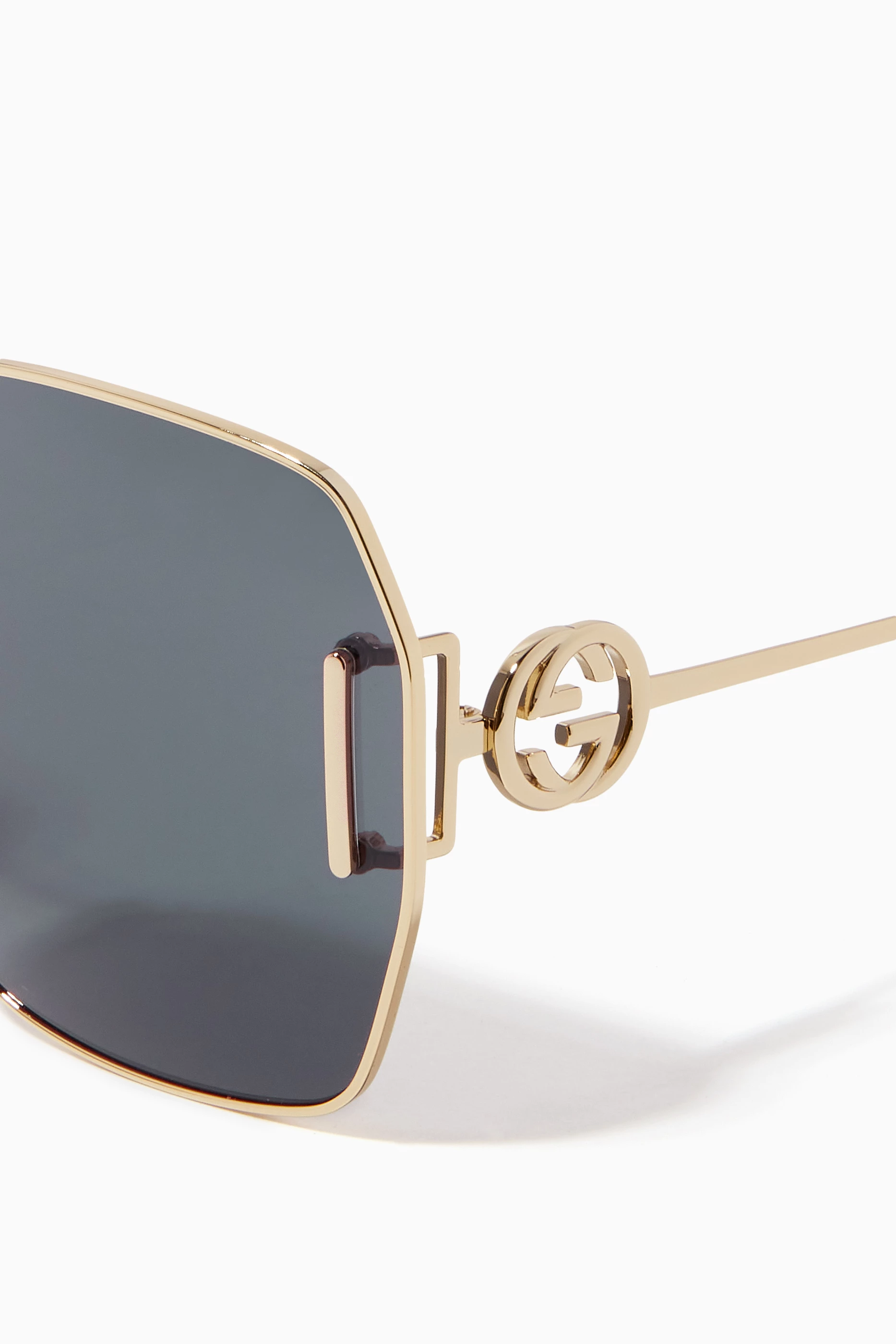 Buy Gucci Gold Logo detail Octagonal Sunglasses in Metal For Women Online Ounass UAE