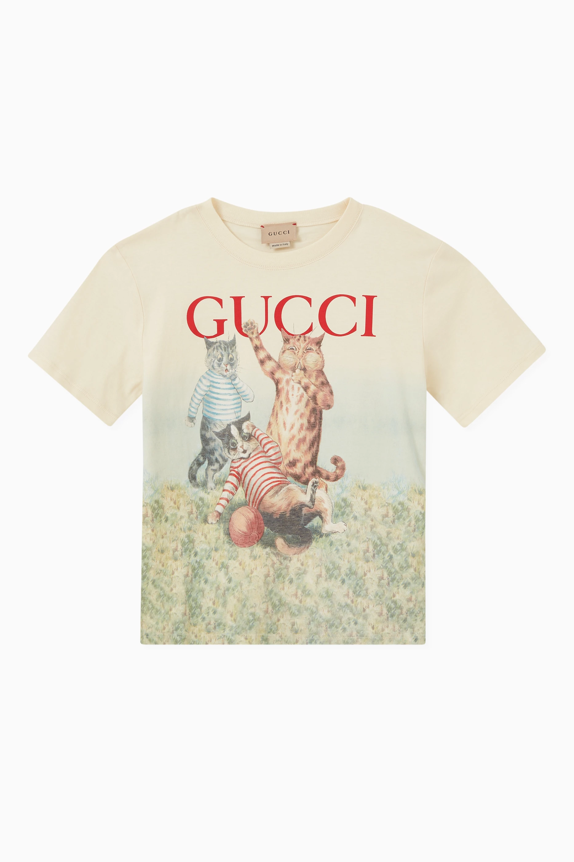 Buy Gucci Neutral Cat Print T shirt in Cotton For Boys Online Ounass UAE