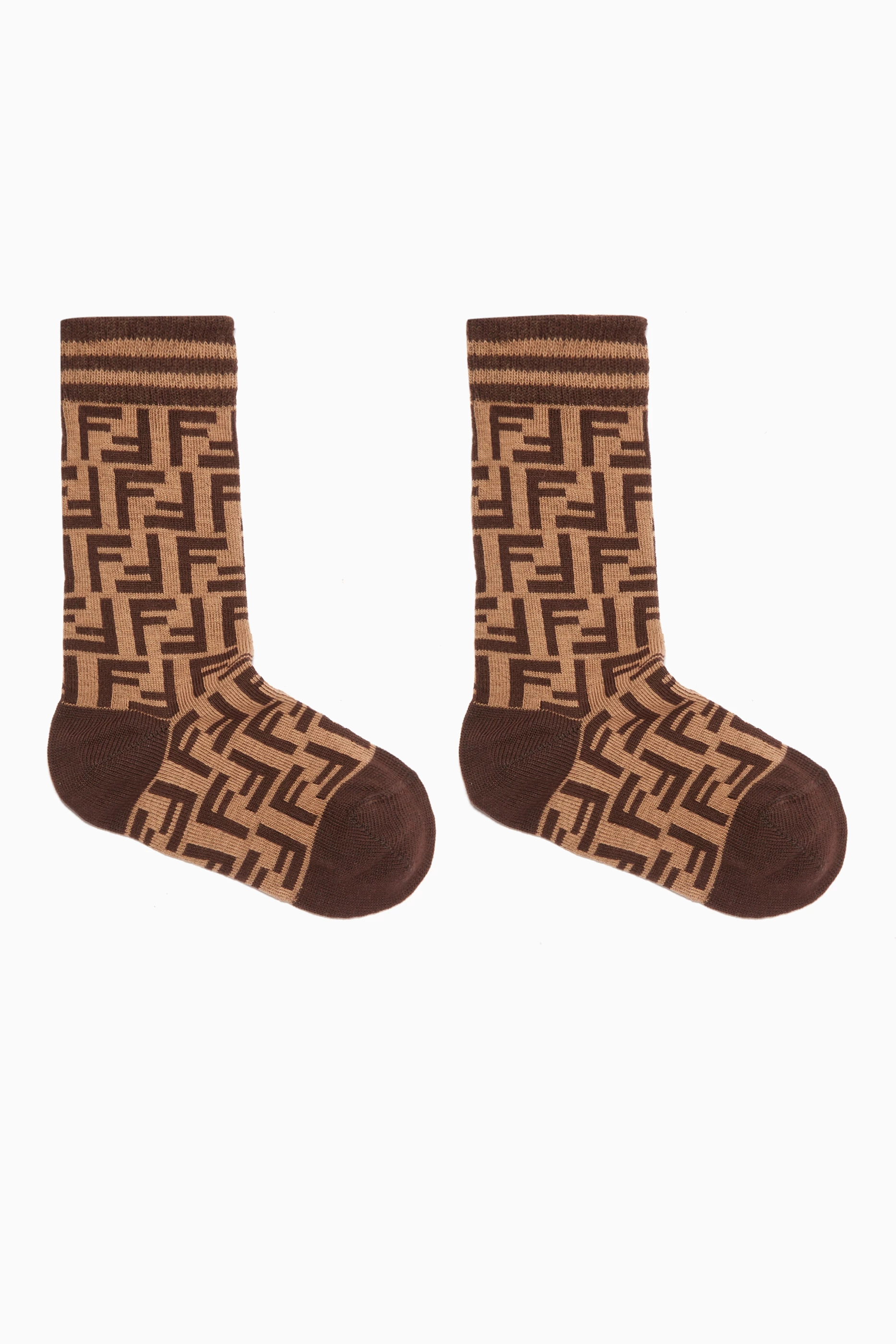 Buy Fendi Brown Logo Socks in Cotton For Kids Online Ounass UAE