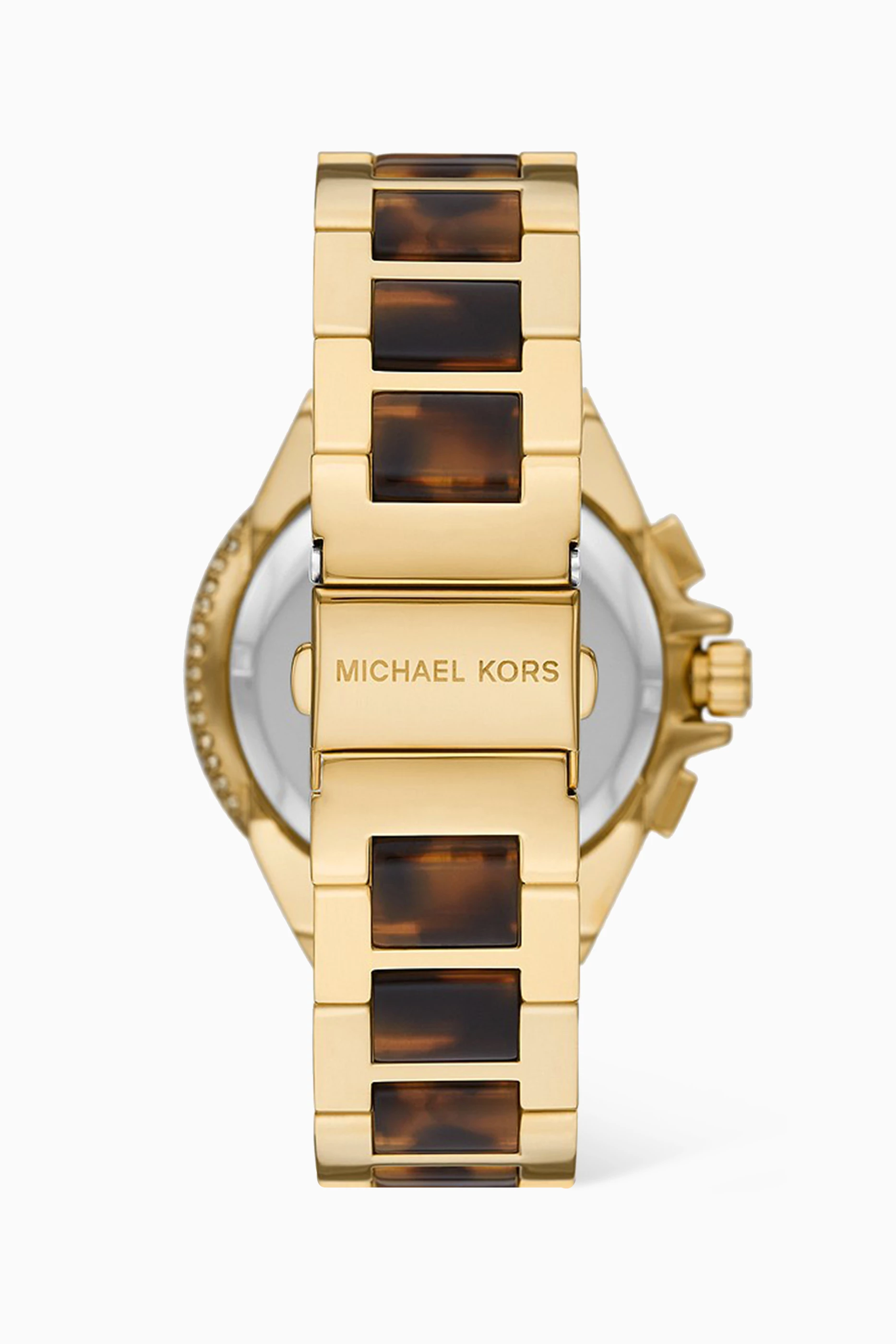 Buy Michael Kors Gold Oversized Camille Quartz Chronograph Pave Stainless Steel Acetate Watch 43mm For Women Online Ounass UAE