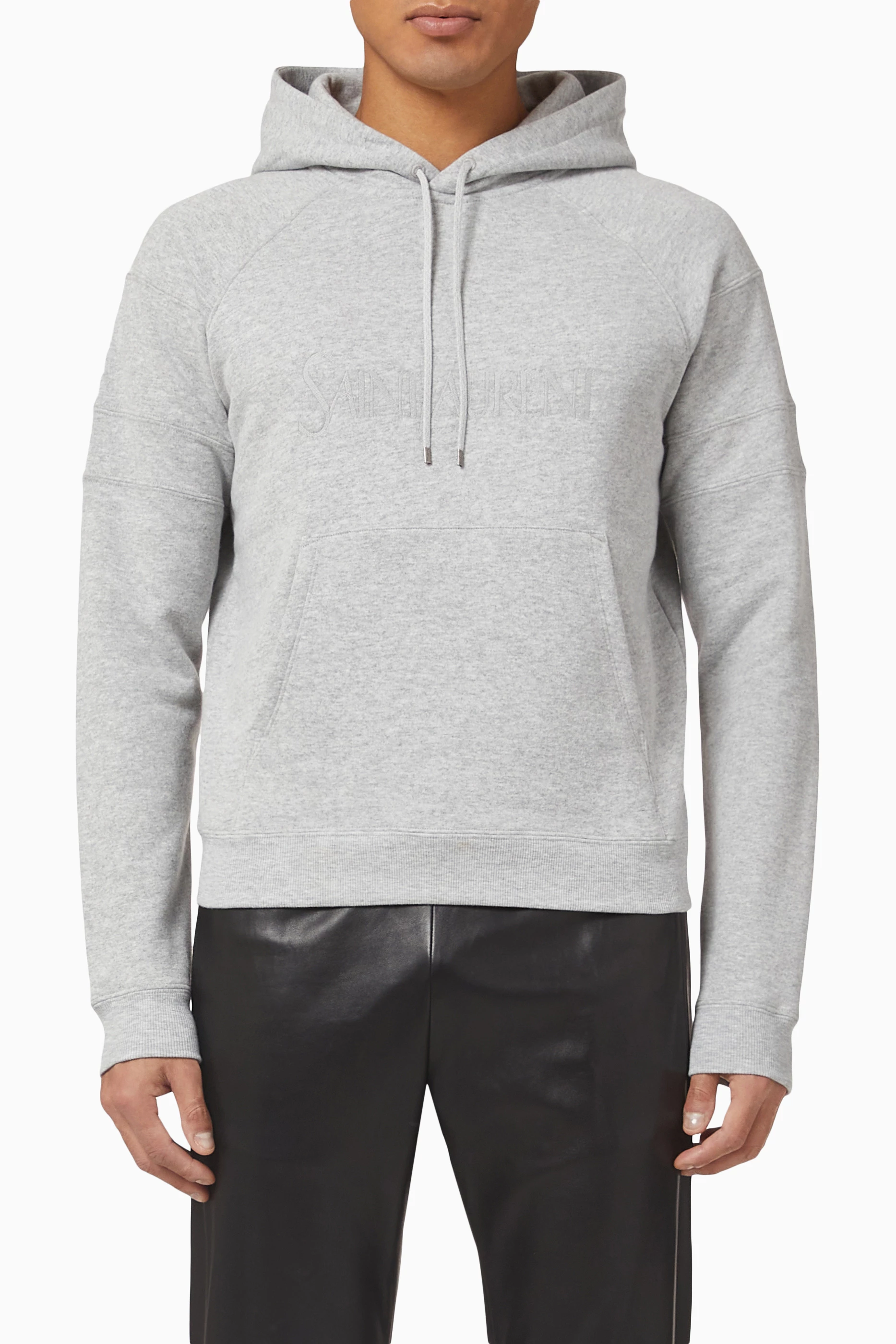 Buy SAINT LAURENT Grey Logo Hoodie in Cotton Fleece For Men Online Ounass UAE