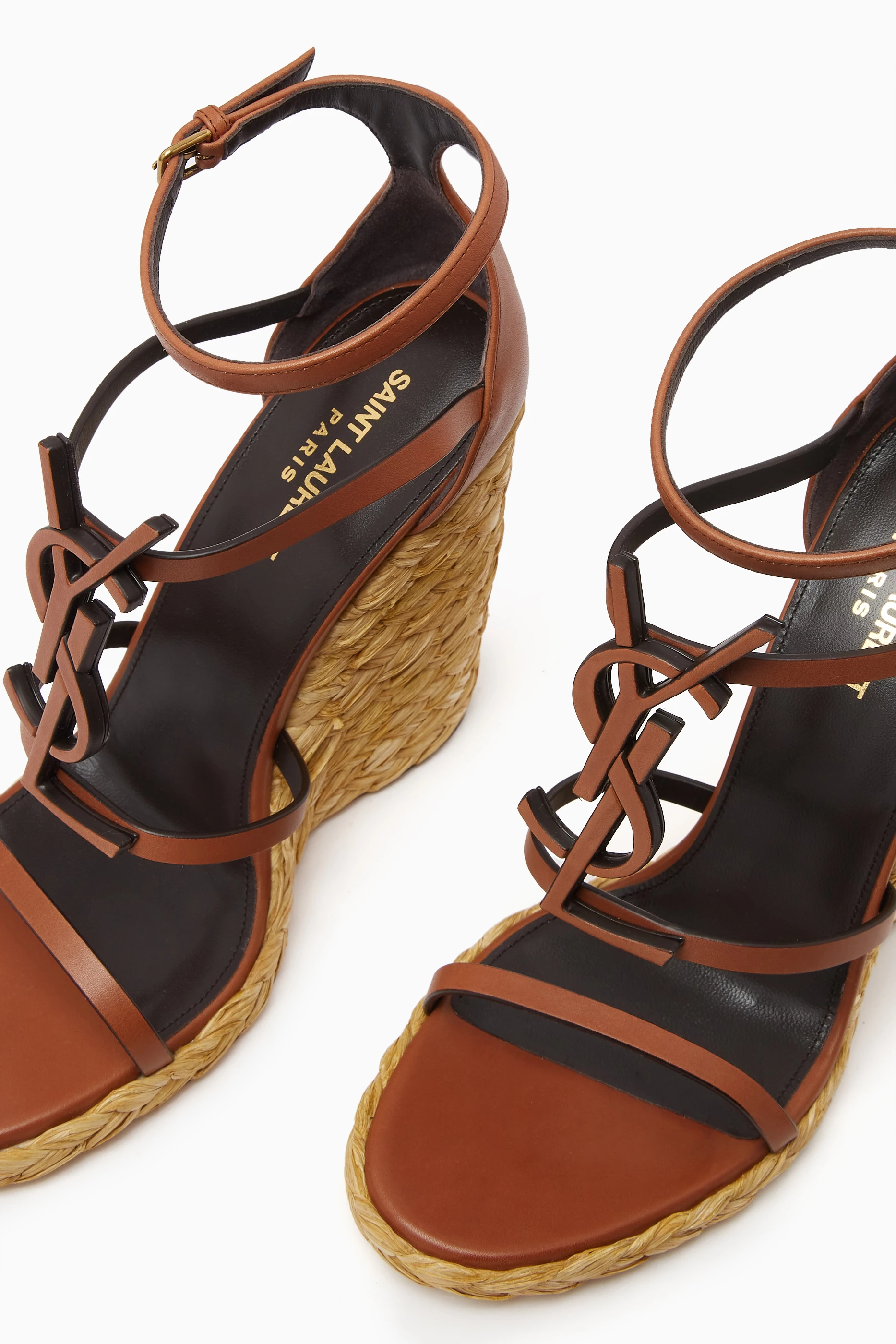 Buy SAINT LAURENT Brown Cassandra 105 Wedge Sandals in Leather For Women Online Ounass UAE