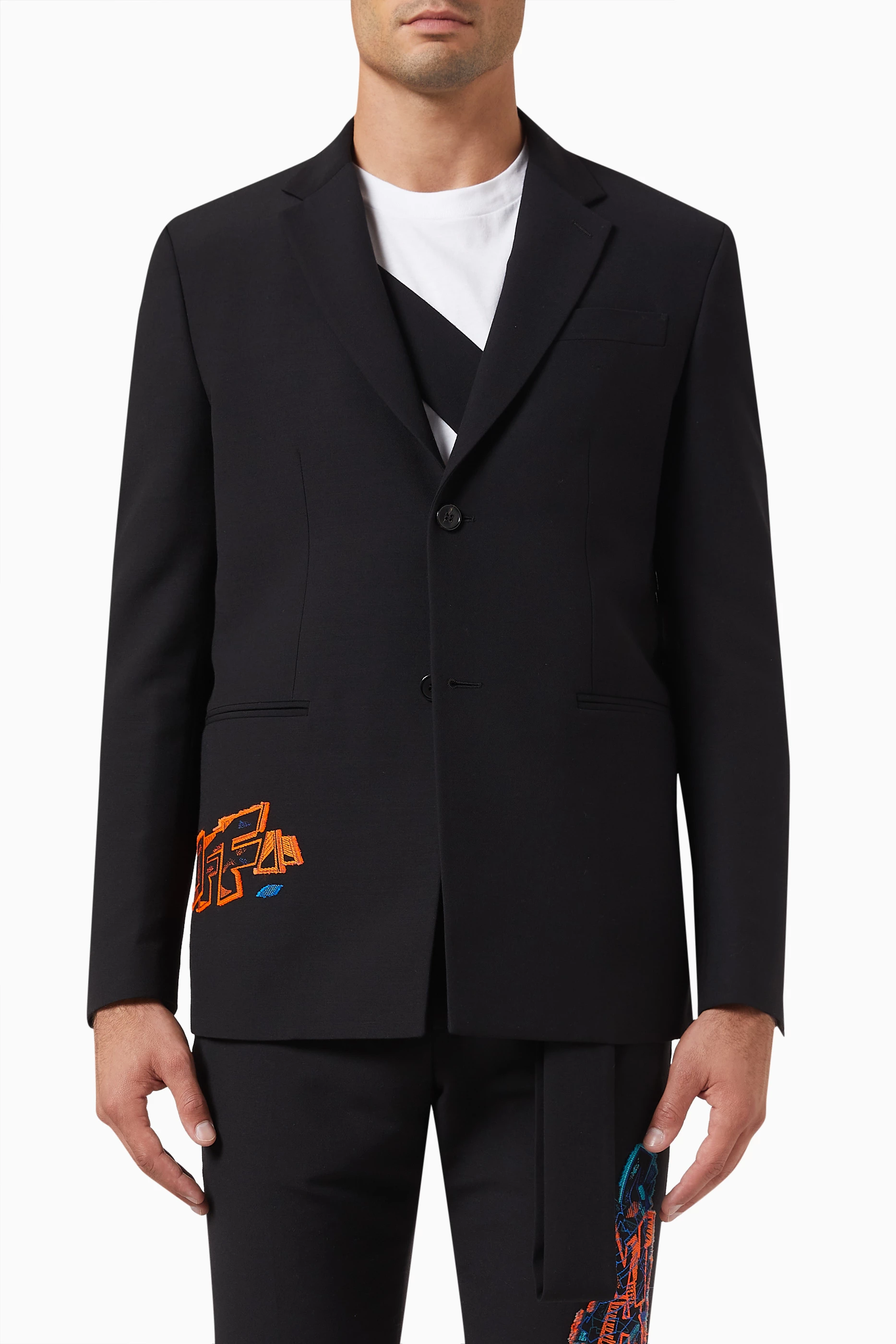 Buy Off White Black Graffiti Coupe Blazer in Wool blend For Men Online Ounass UAE