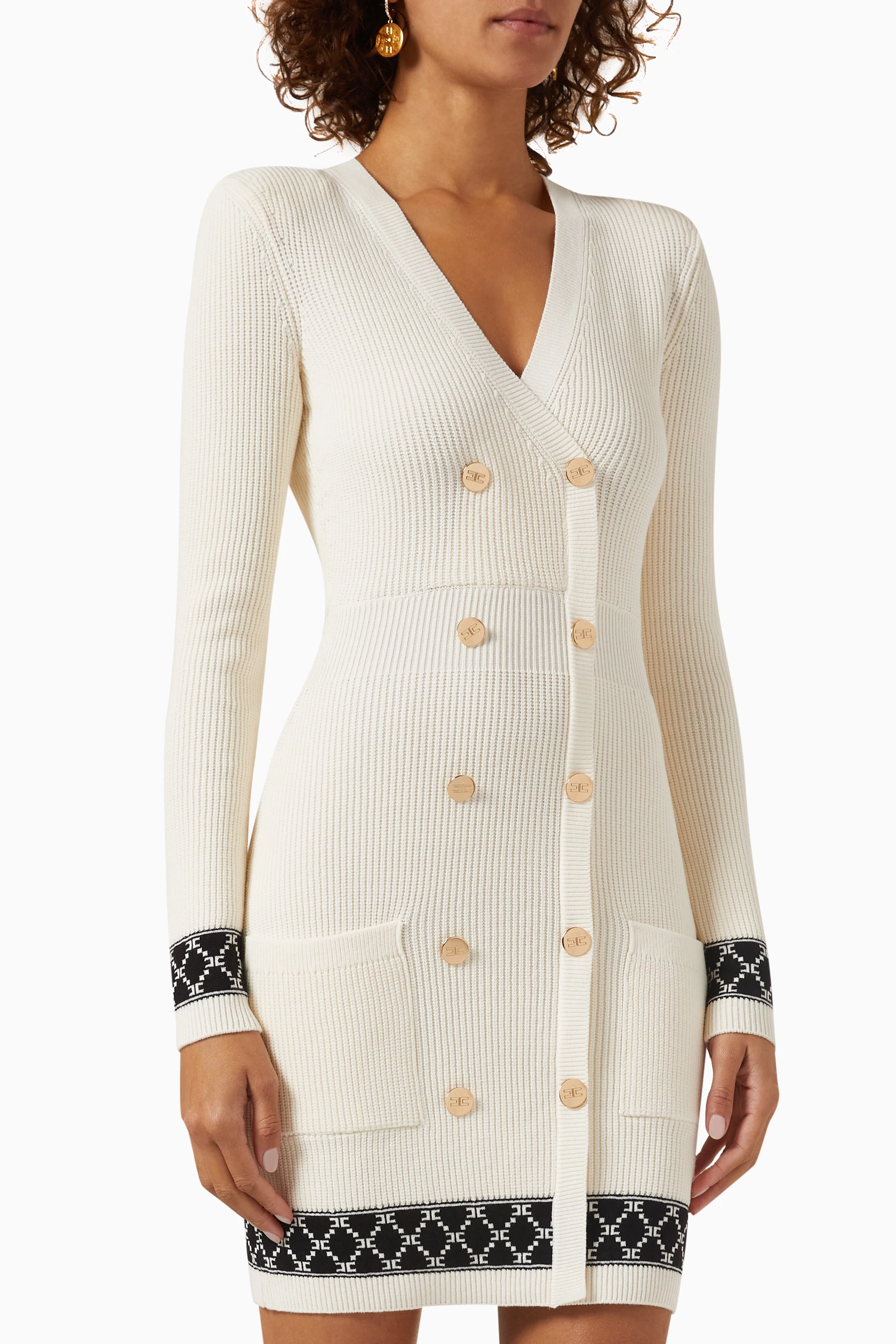 Buy Elisabetta Franchi Neutral Coat Mini Dress in Knit For Women Online Ounass UAE