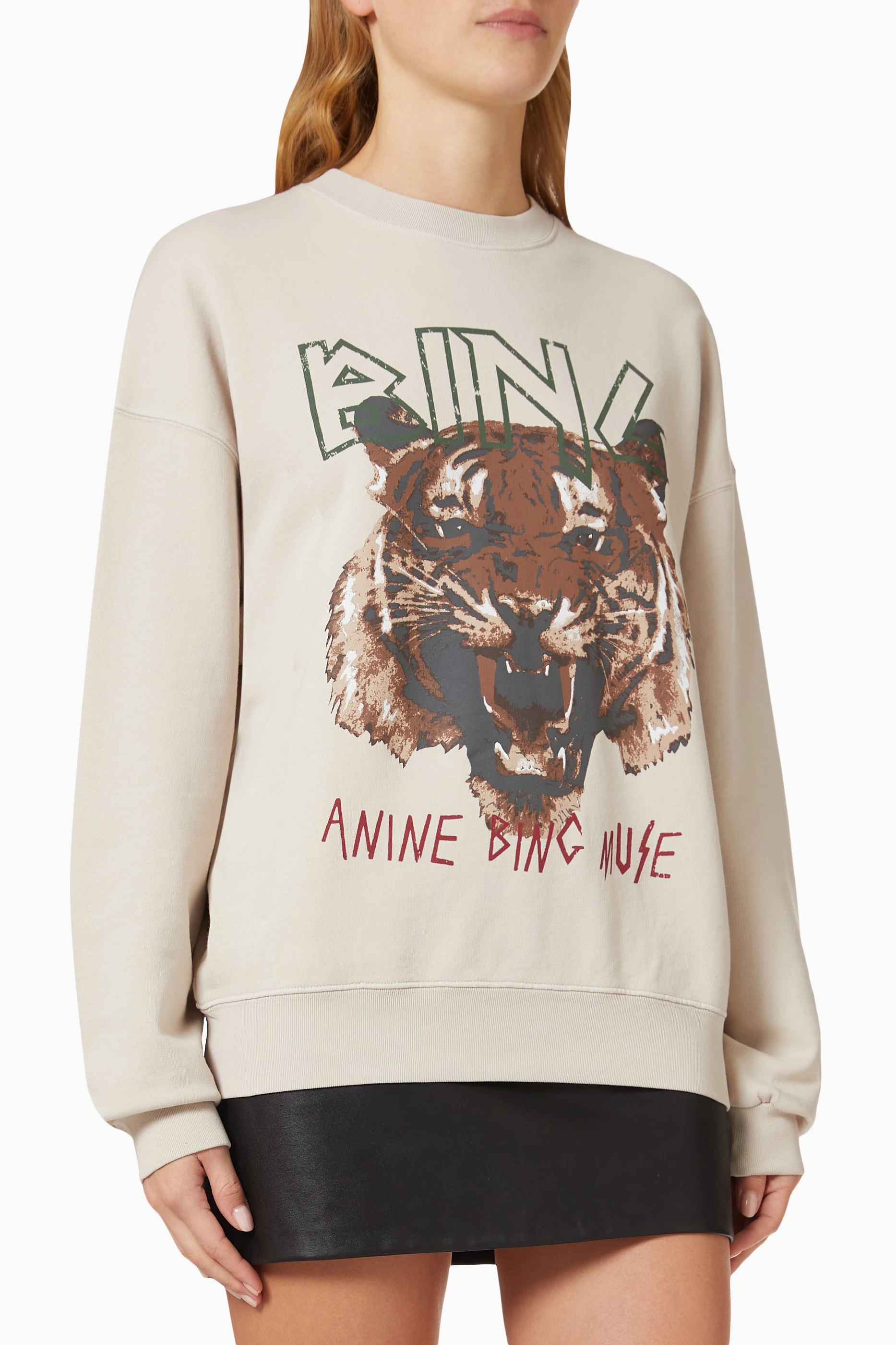 Buy ANINE BING Grey Tiger Sweatshirt in Organic Cotton fleece For Women Online Ounass UAE