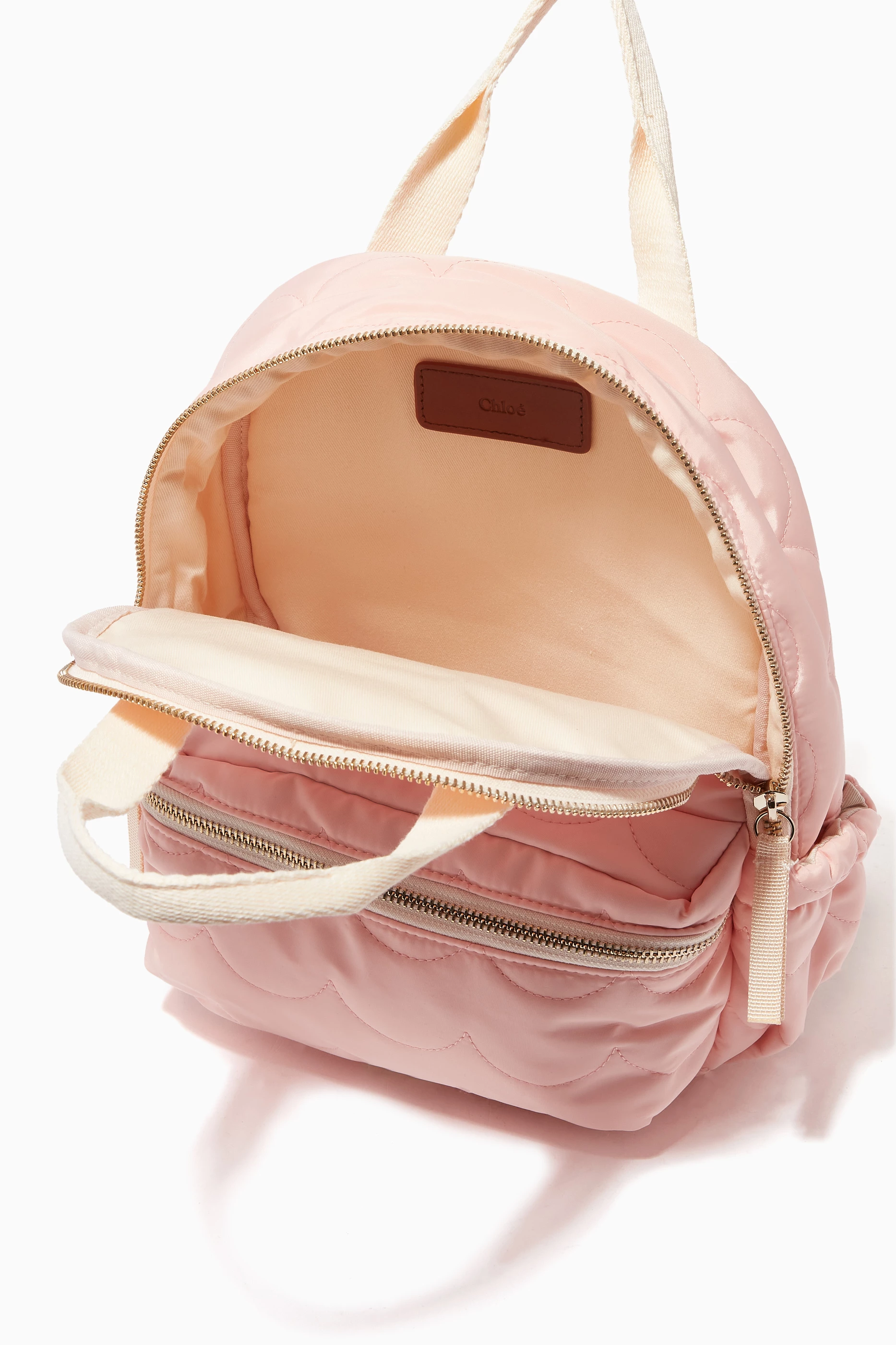 Buy Chloe Pink Quilted Logo Backpack in Nylon For Girls Online Ounass UAE