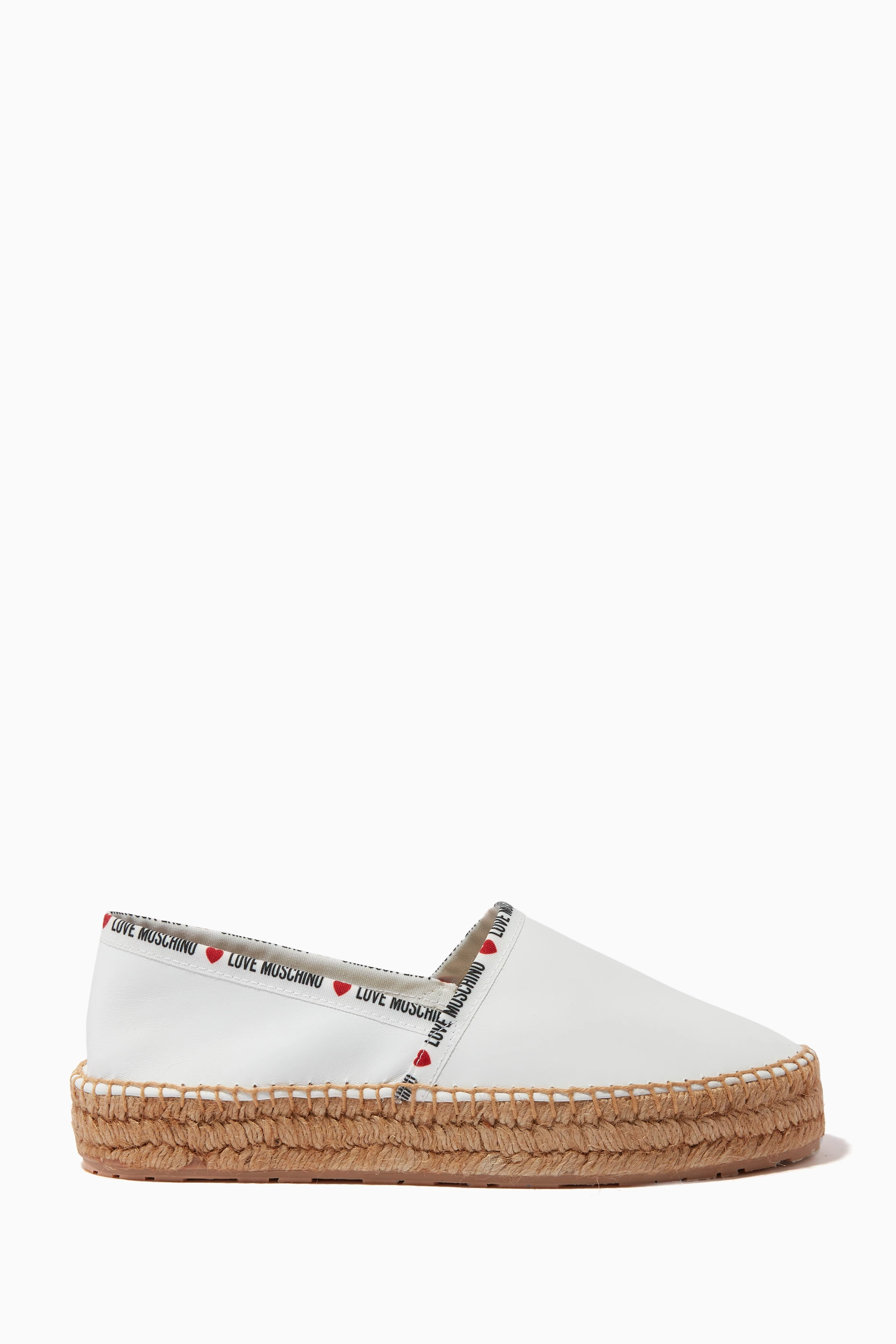 Buy Love Moschino White Logo Trim Espadrilles in Leather For Women Online Ounass UAE