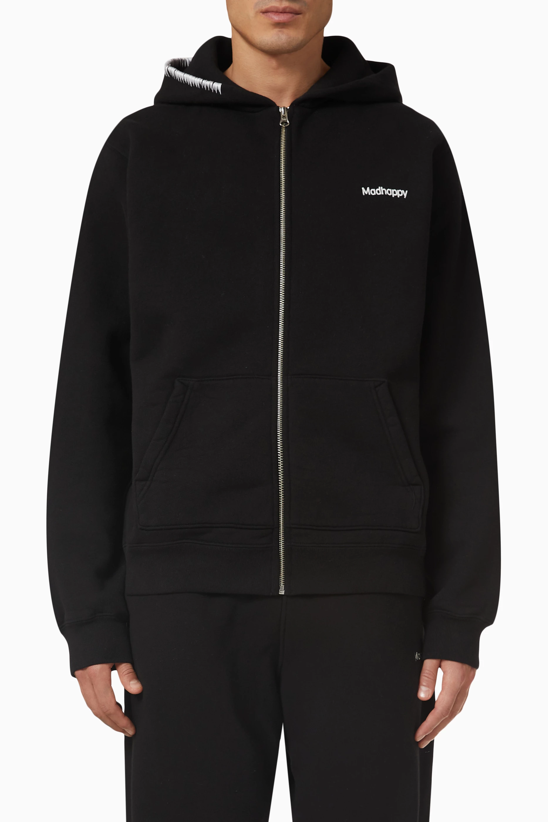 Buy Madhappy Black Classics Zip up Hoodie in Cotton fleece For Men Online Ounass UAE