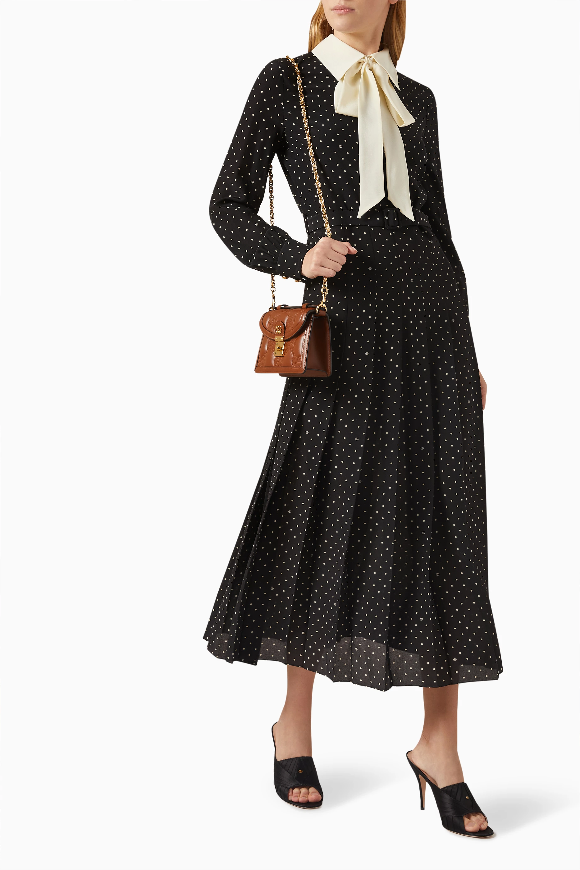 Buy Gucci Black Polka dot GG print Midi Dress in Silk For Women Online Ounass UAE