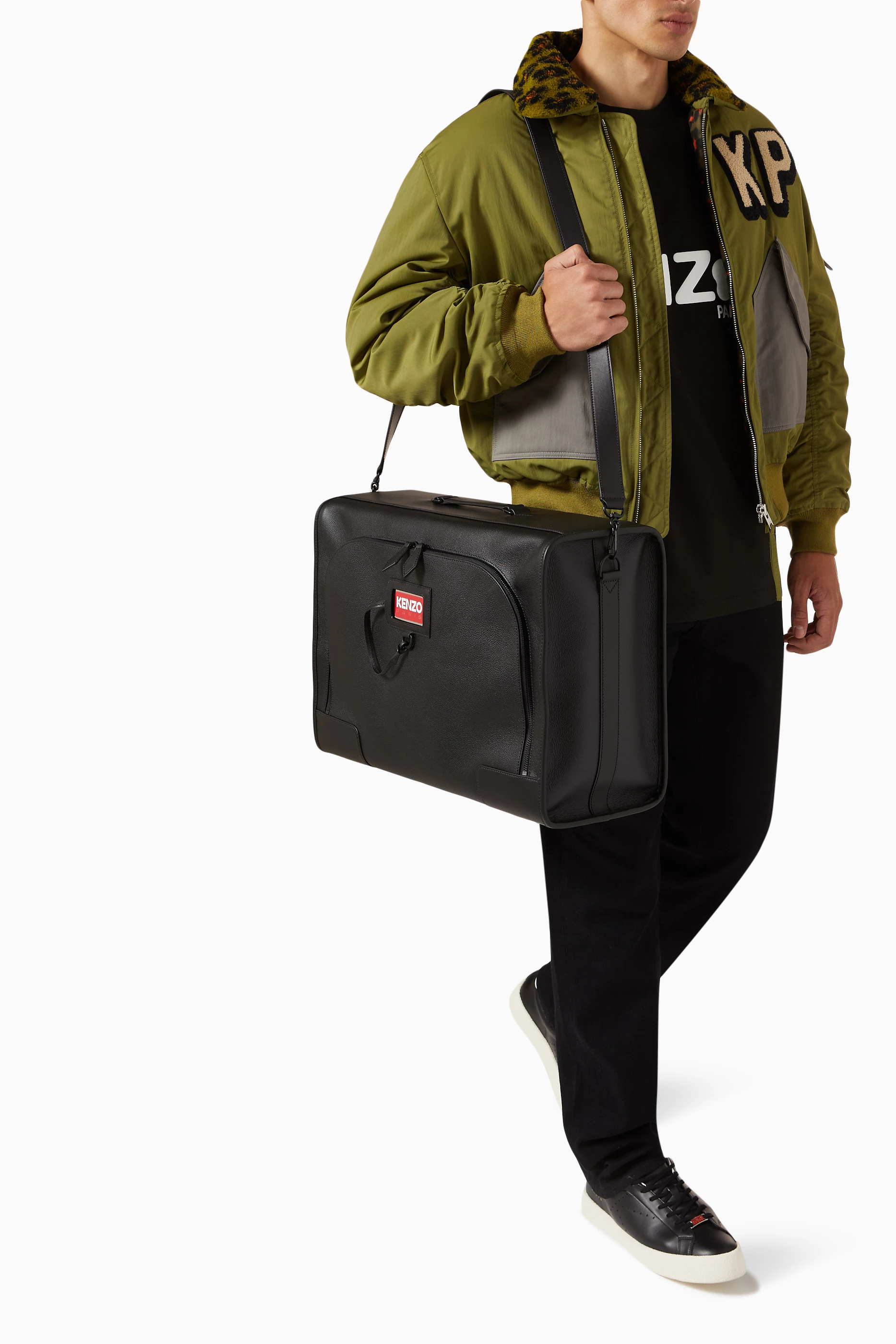 Buy KENZO Black Weekender Suitcase Travel Bag in Leather For Men