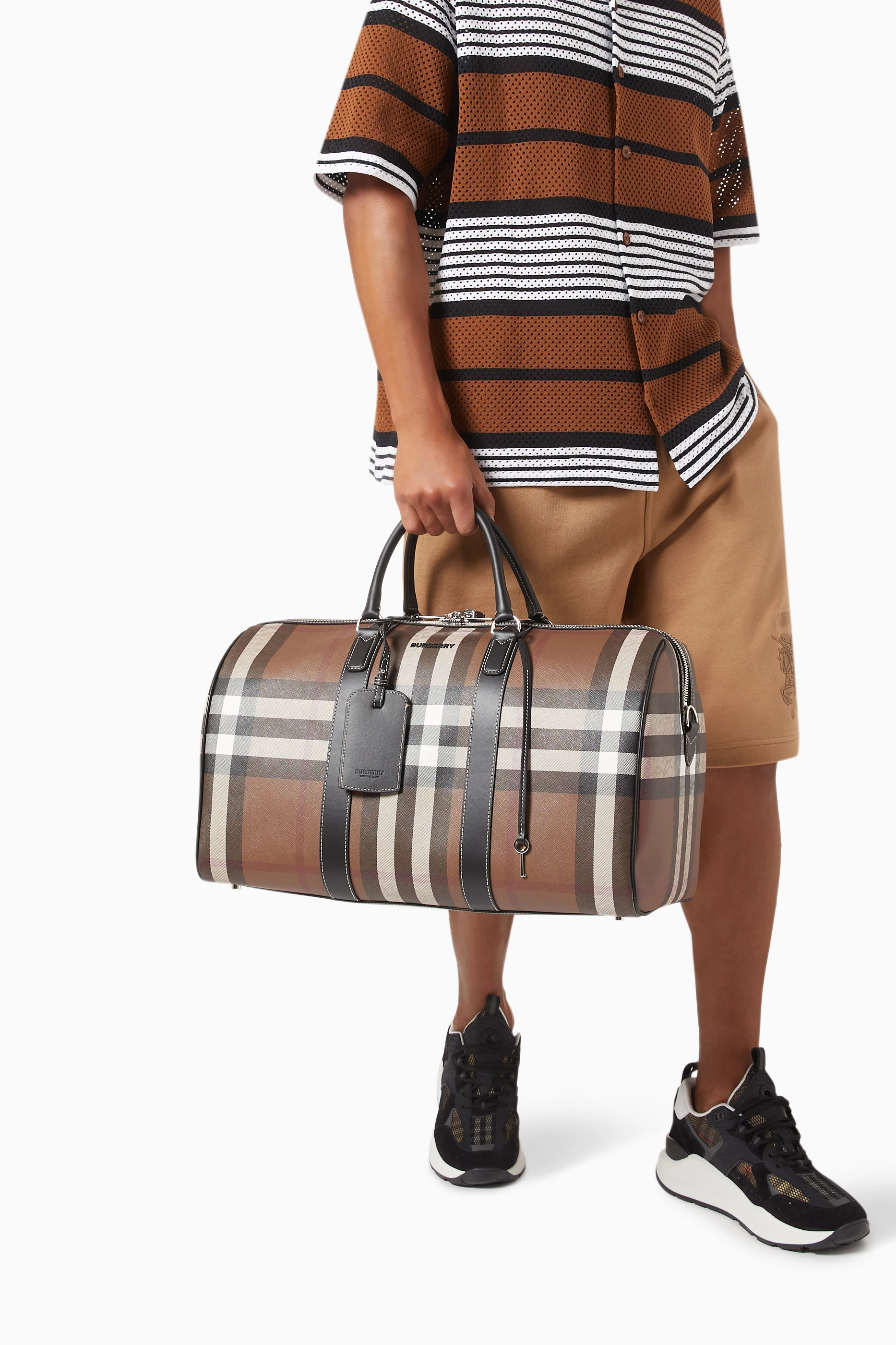 Buy Burberry Neutral Boston Holdall Weekend Bag in Check Canvas 