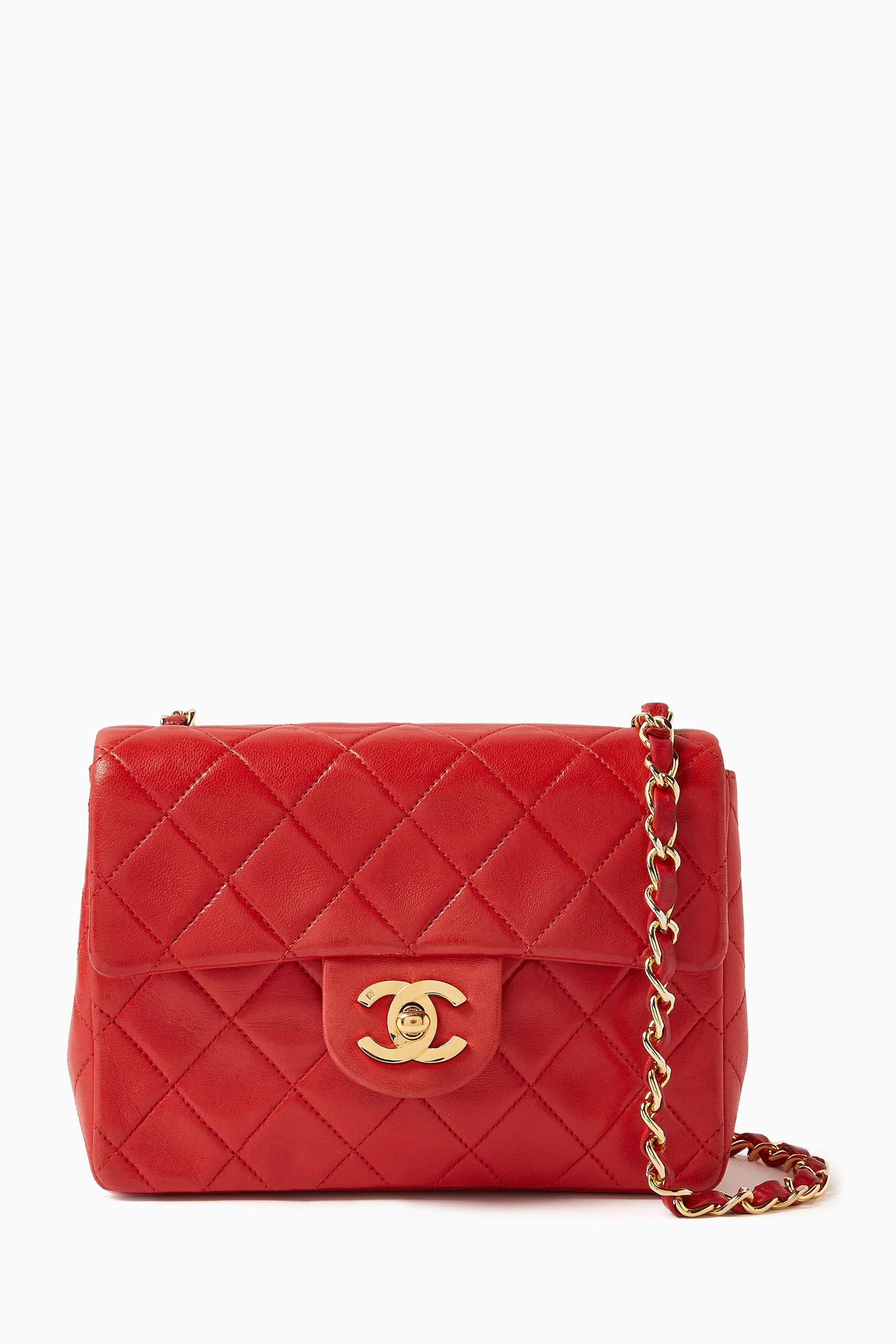 Buy Chanel Pre Loved Red Mini Square Classic Crossbody Bag in Lambskin For Women Online Ounass UAE