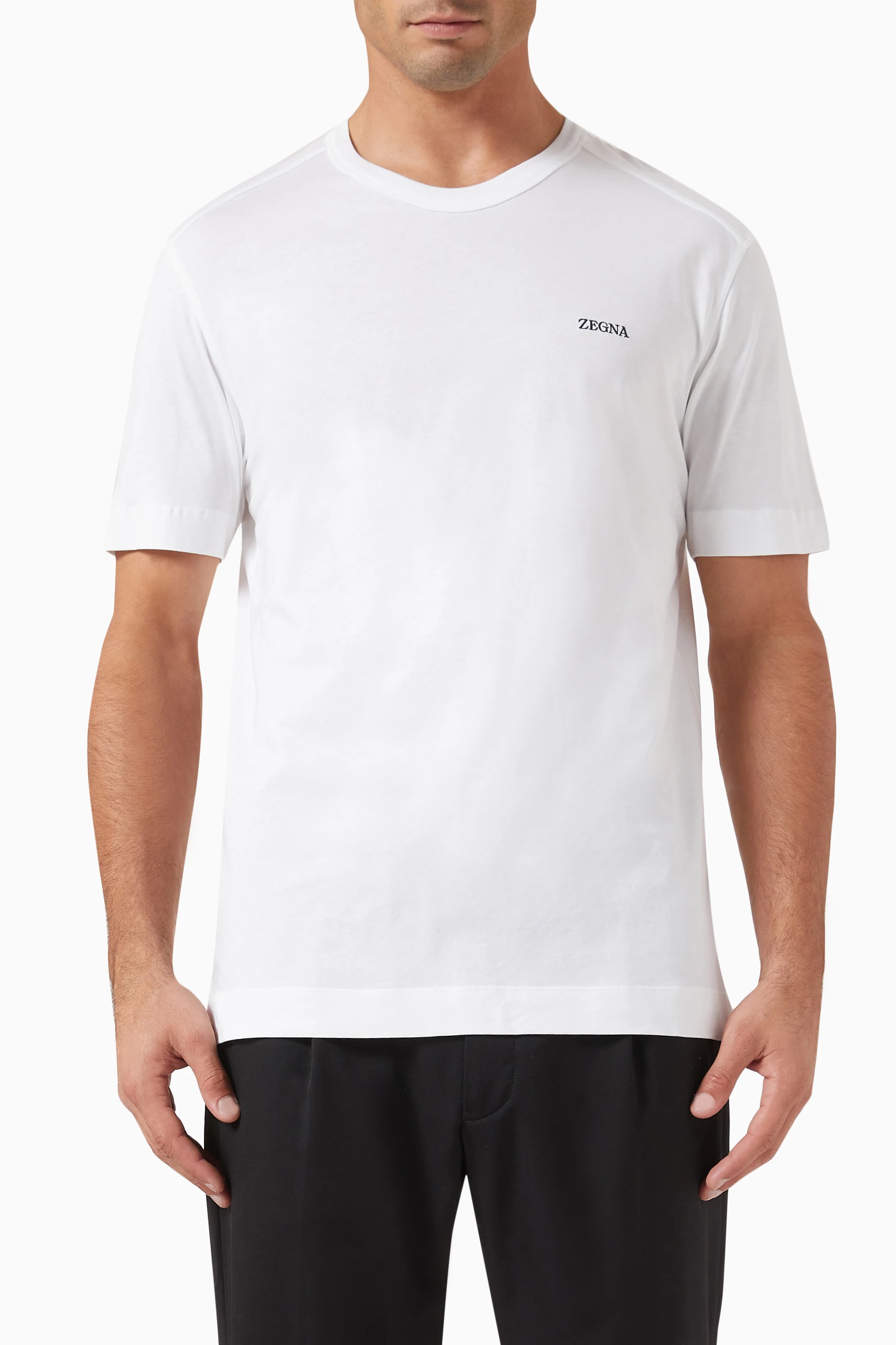 Tシャツ・カットソー ERMENEGILDO ZEGNA Men T Shirts UF360A9 F765N00 White Ermenegildo Zegna Short Sleeve Logo Tee White at CareOfCarl.com