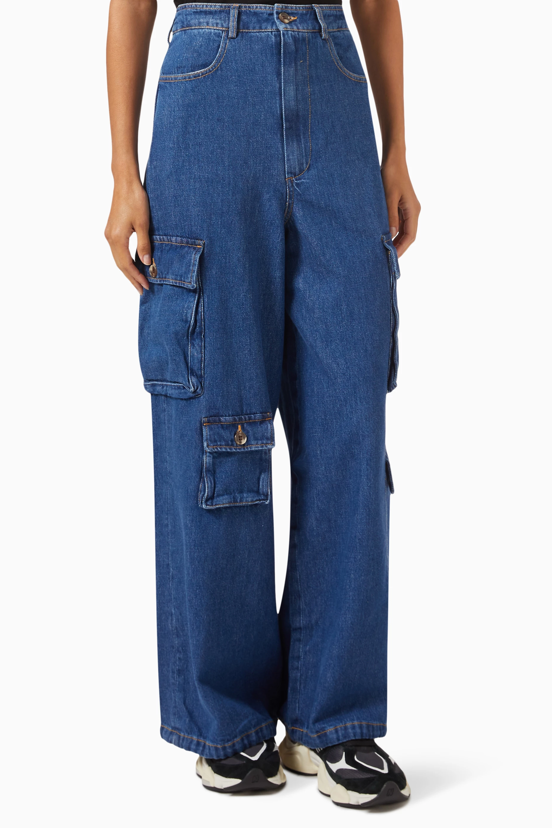 Buy The Frankie Shop Blue Hailey Oversized Cargo Pants in Denim