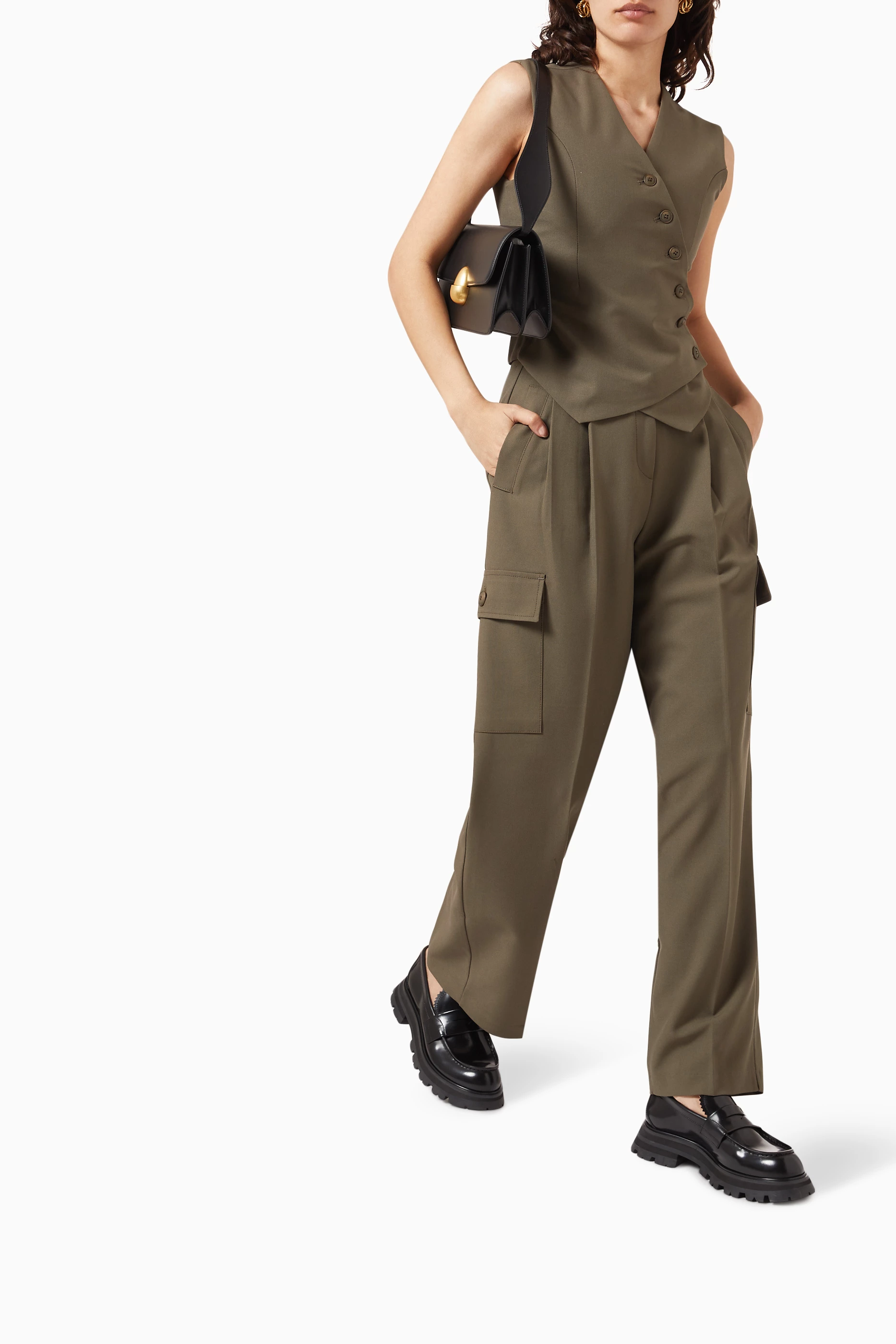 Buy The Frankie Shop Green Maesa Cross Vest in Stretch Suiting For 