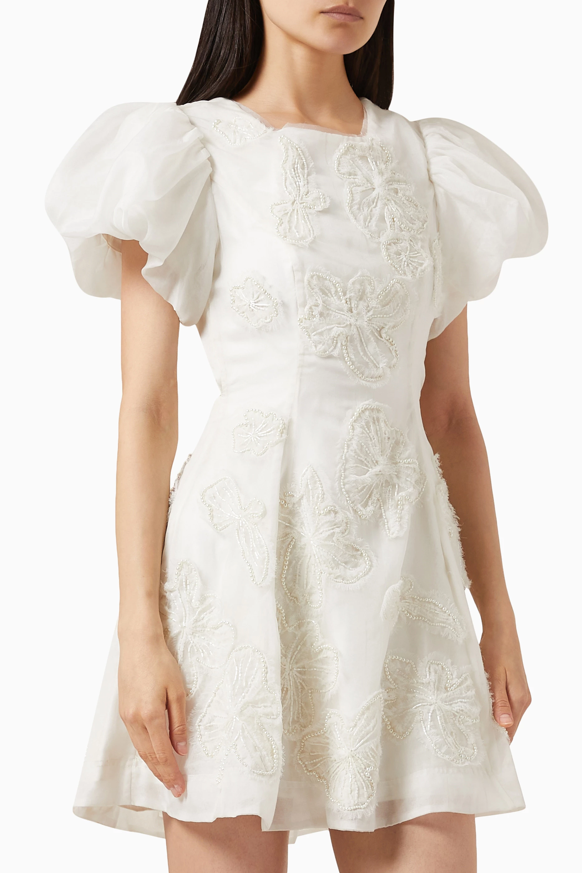aje vera beaded dress NWT $900 Aje World White Vera Beaded Deep Jewel Tones Flower Mini Dress 