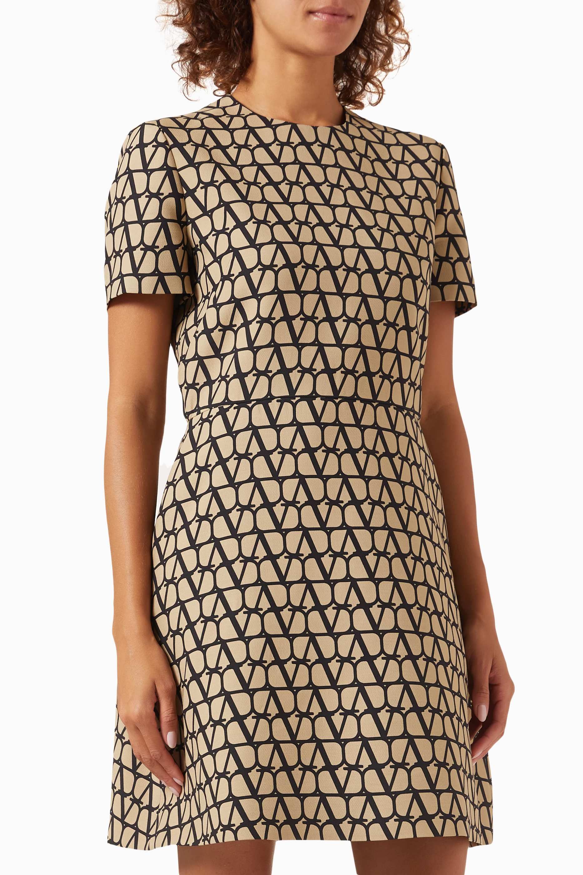 ワンピース TOILE ICONOGRAPHE DRESS VALENTINO ICONOGRAPHE TOILE DRESS BEIGE NERO NEW SEASON
