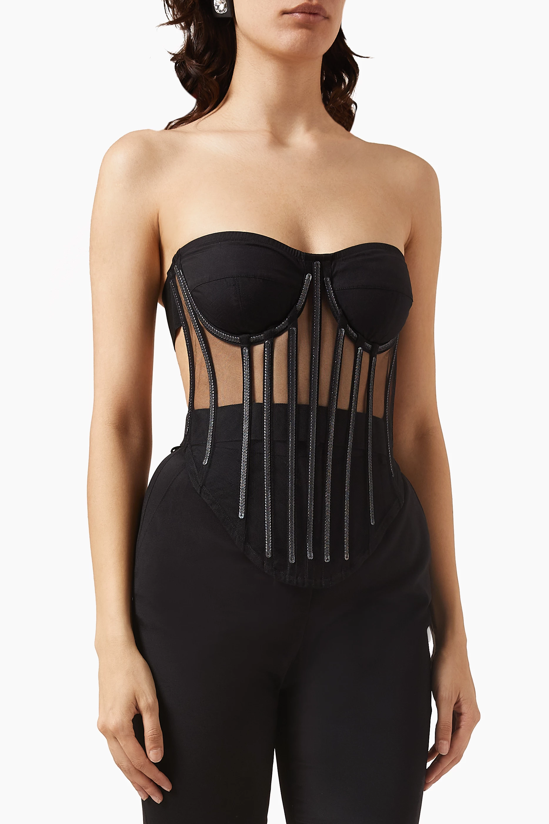 Buy Dolce & Gabbana Black x Kim Embellished Corset Top in Stretch