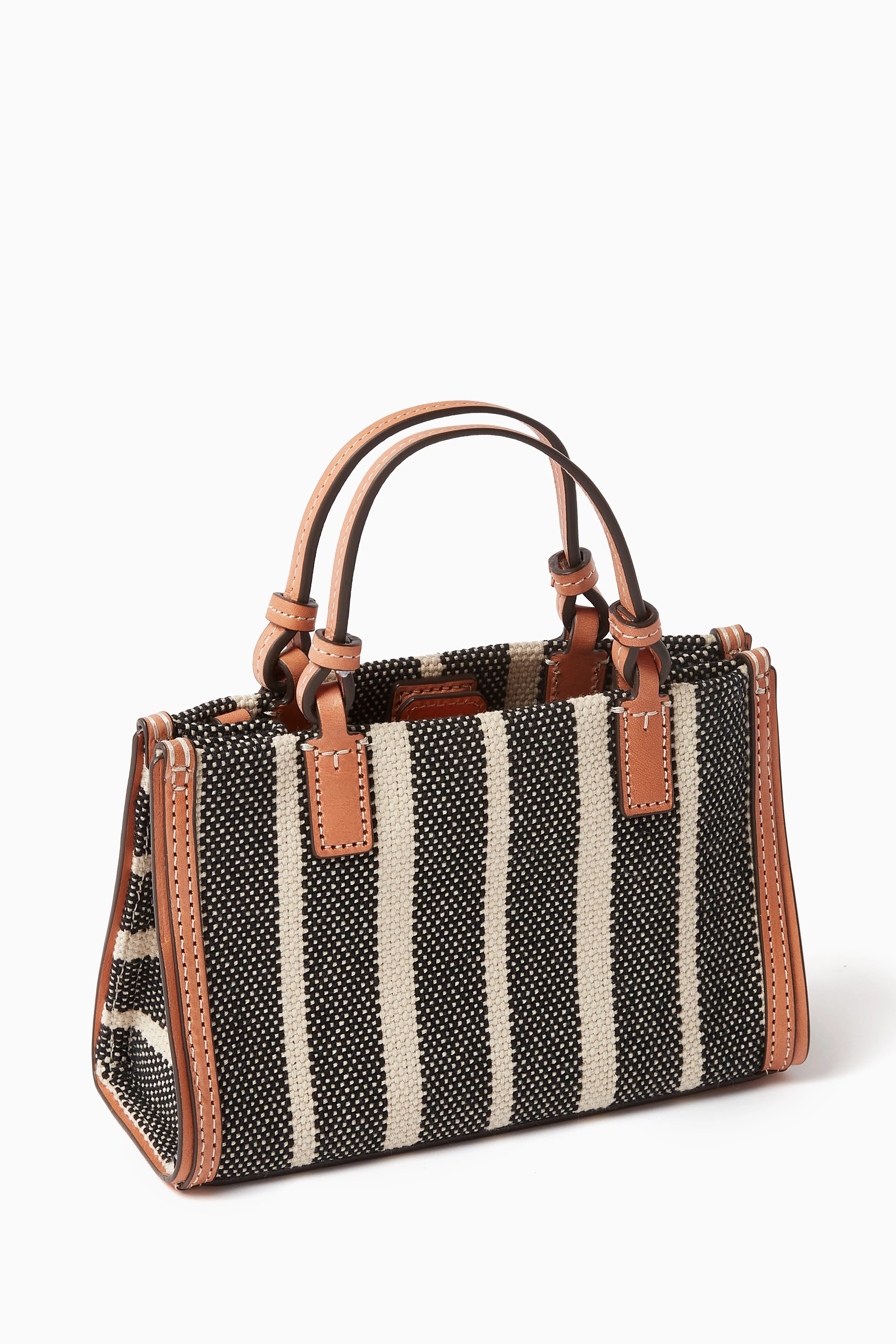 Buy Tory Burch Black Mini Ella Striped Tote Bag in Canvas For Women Online Ounass UAE