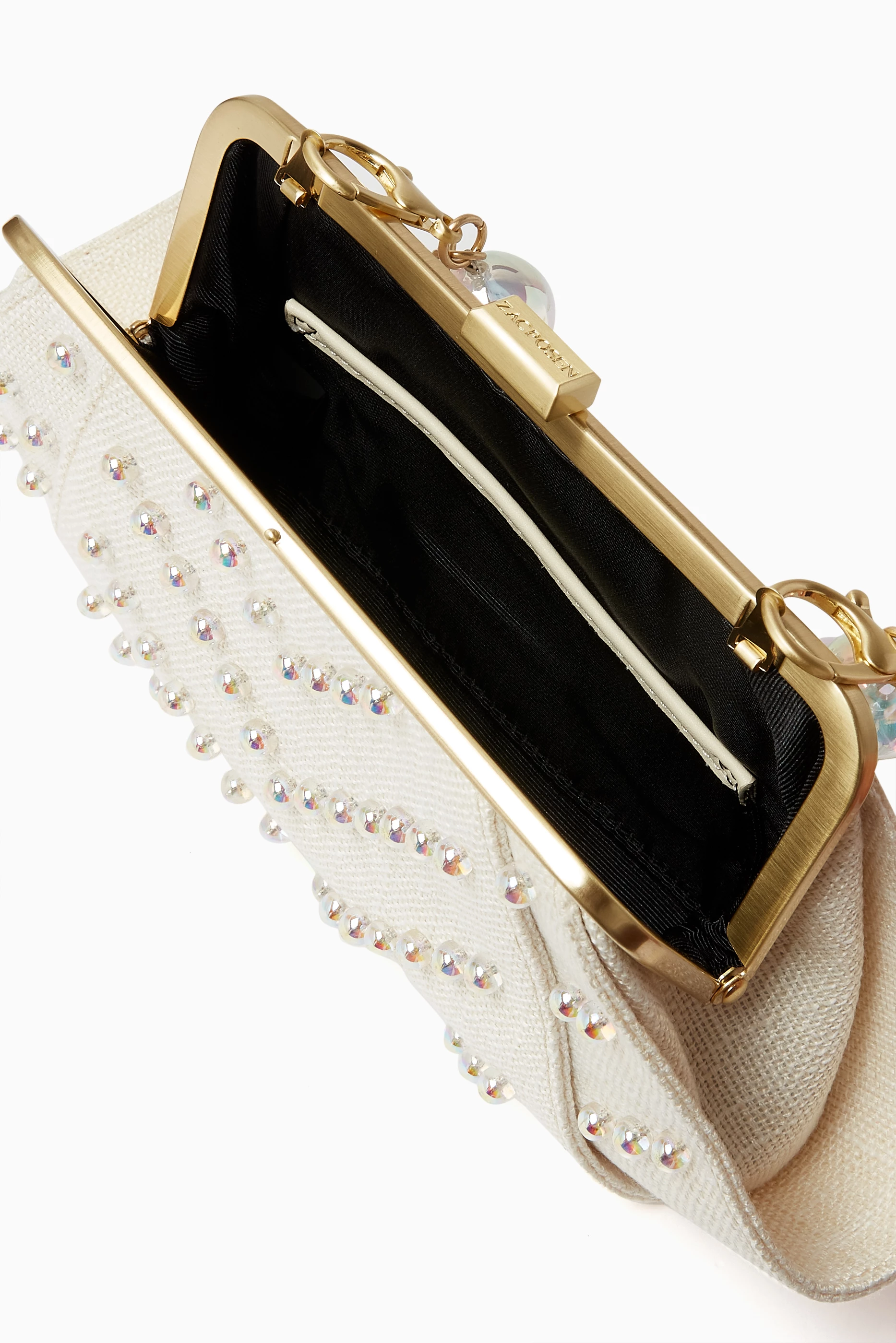Buy ZAC Zac Posen White Posen Clutch in Pearl embellished Linen For Women Online Ounass UAE