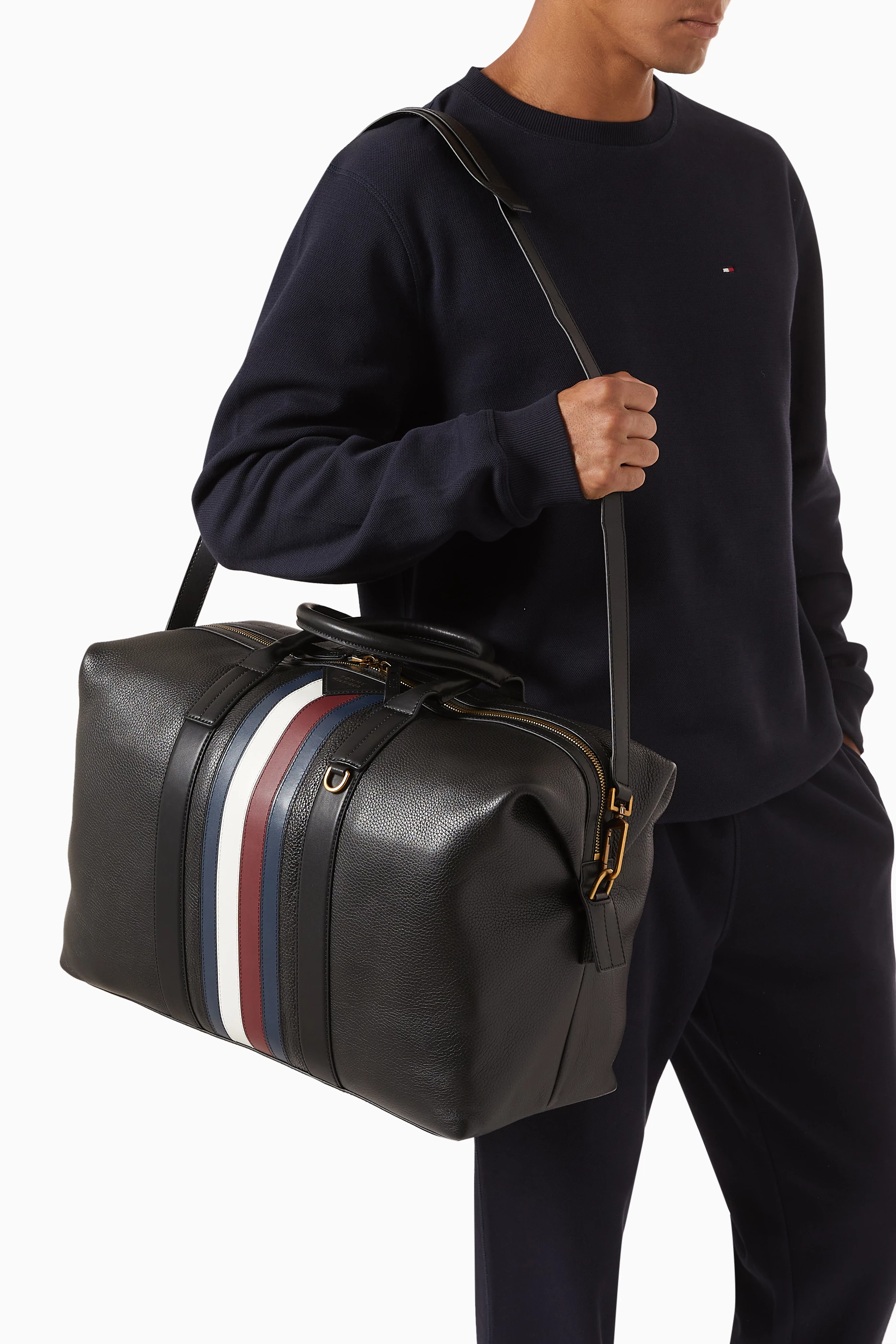 Buy Tommy Hilfiger Black Tape Trim Duffel Bag in Premium Leather
