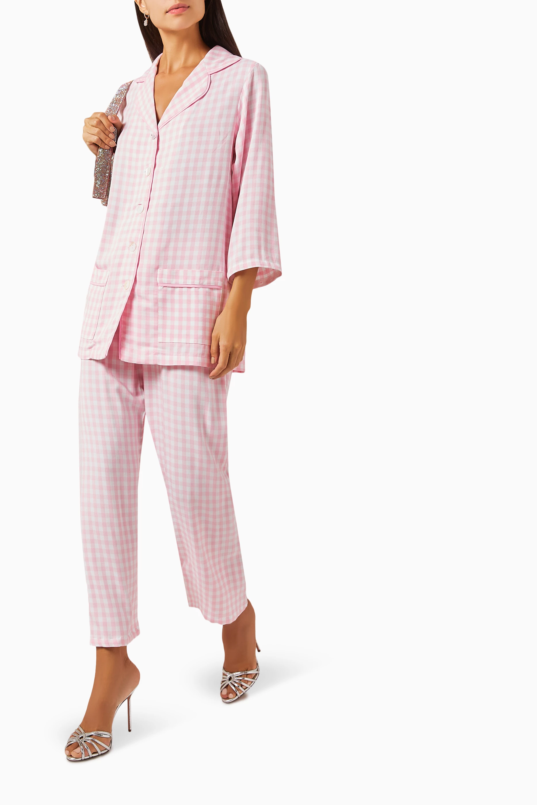 Buy Sleeper Pink Detachable Feather Party Pyjama Set in Viscose For Women Online Ounass UAE