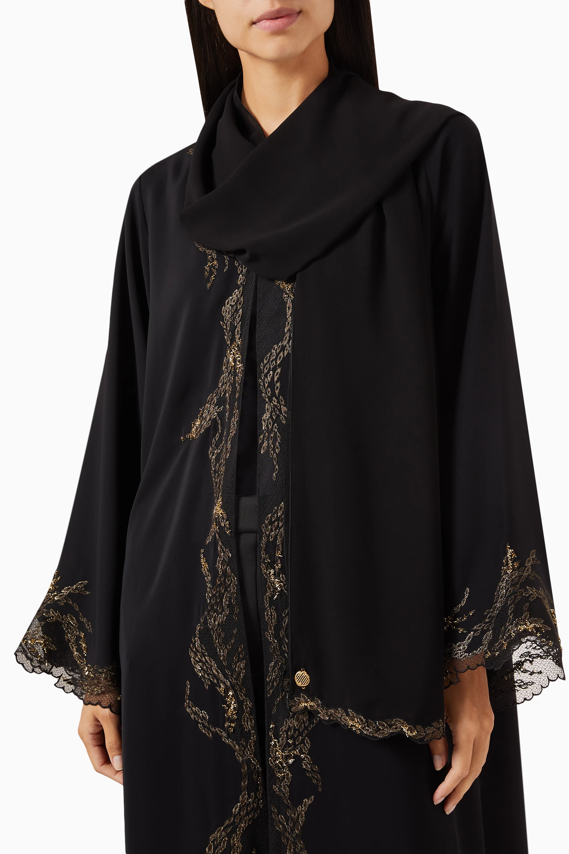 Buy Mauzan Black Embroidered Abaya in Crepe For Women Online Ounass UAE
