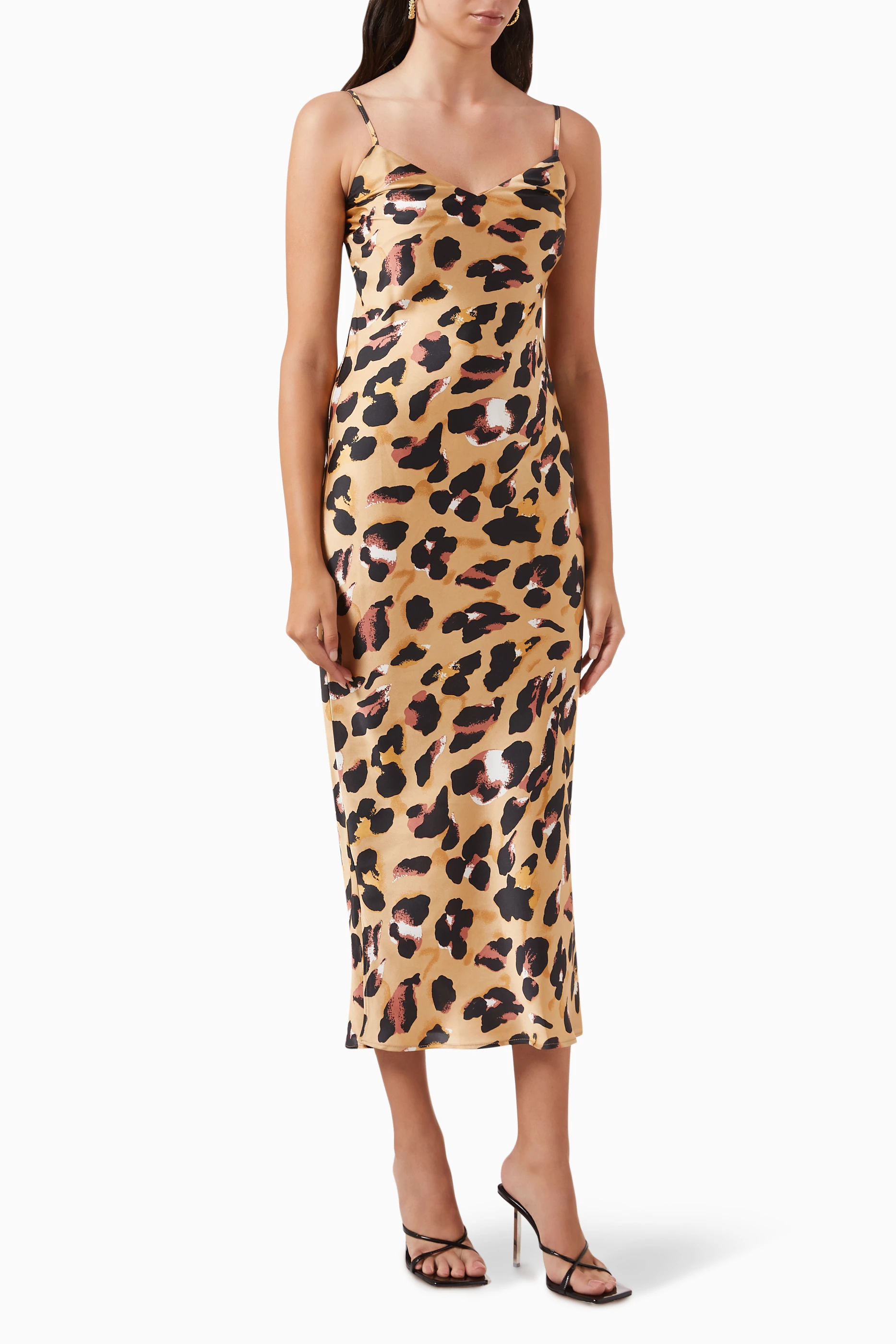 Buy Never Fully Dressed Brown Leopard-print Jaspre Midi Slip Dress in Satin  For Women Online | Ounass UAE