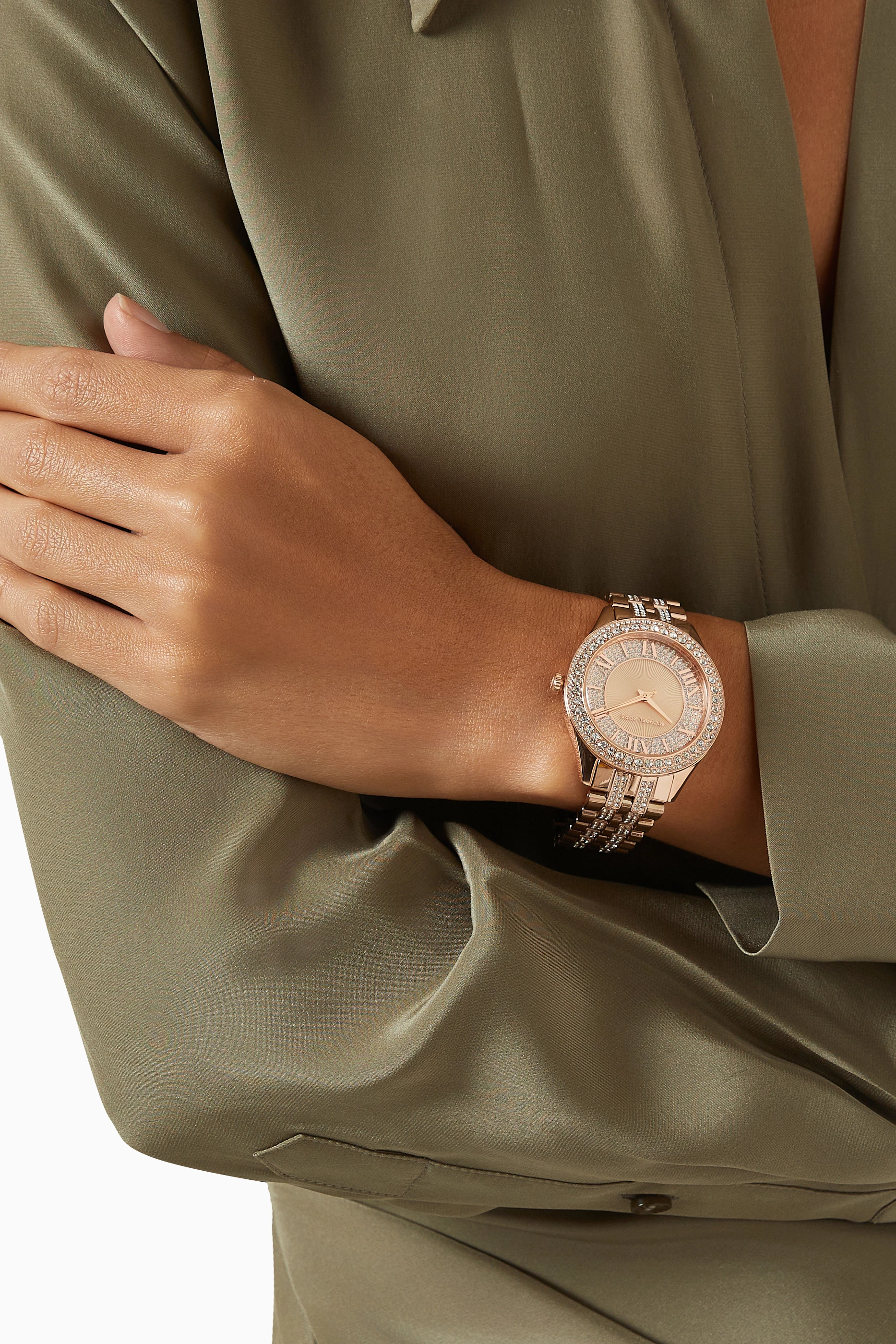 Michael kors rose gold crystal watch on sale