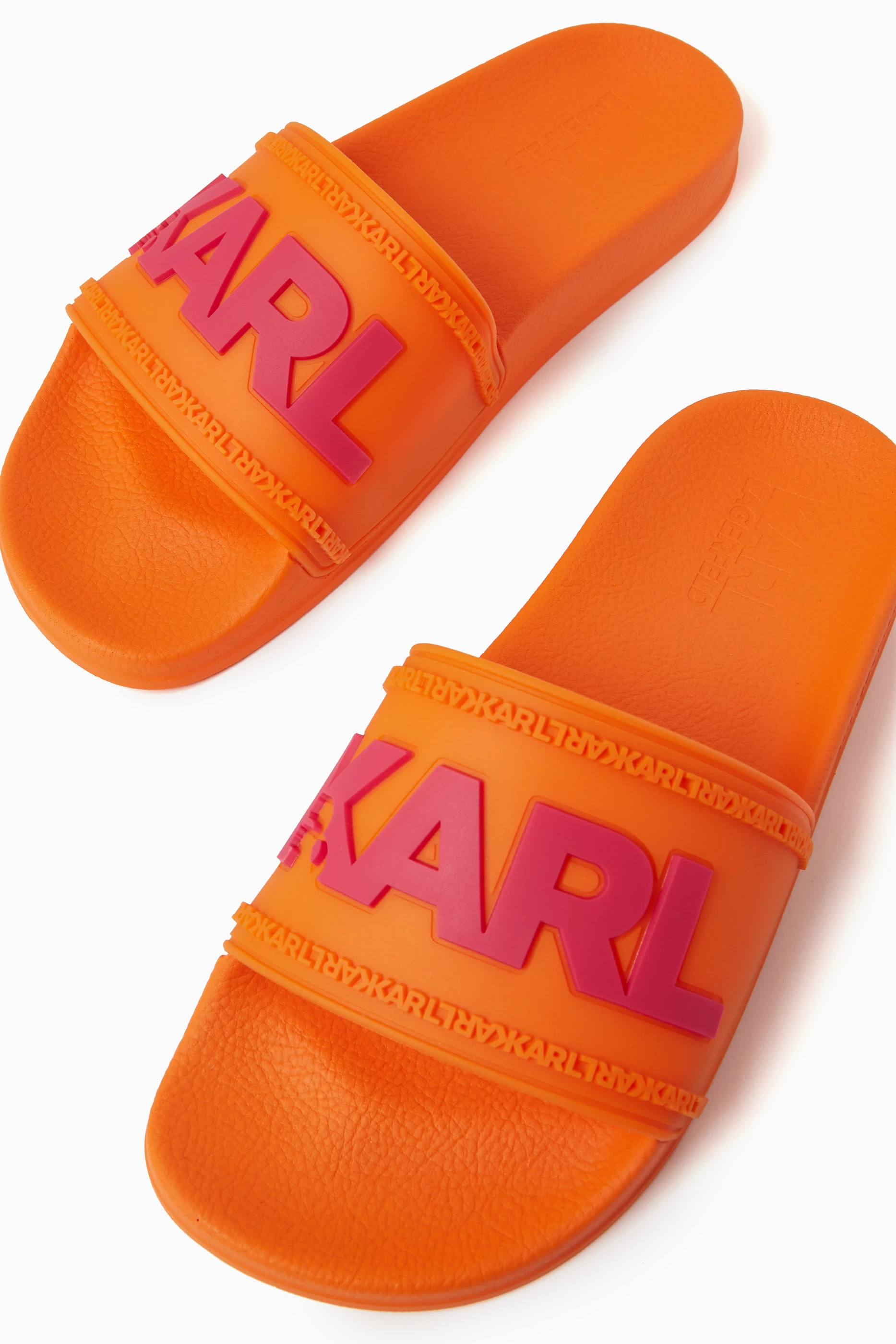 Buy KARL LAGERFELD Orange Kondo Karl Logo Slides in Rubber For